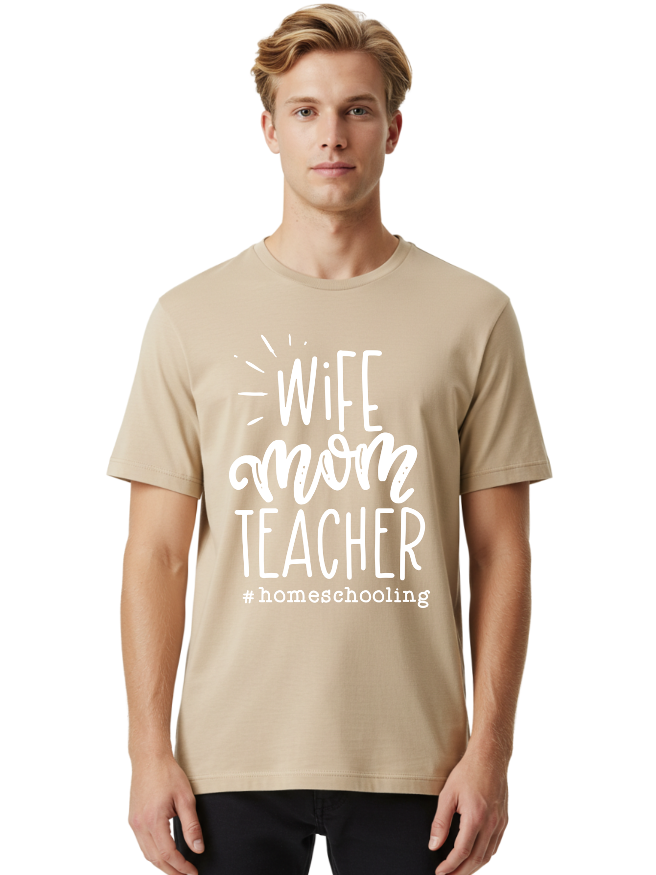 Wife-Mom-Teacher-Homeschooling Men'S Graphic Tee, 100% Cotton, Comfortable Casual Summer Wear, Machine Washable, Homeschooling Mom, Wife And Mother, Teacher Inspiration, Homeschooling Lifestyle, Parenting Goals, Mom Life, Teacher Life Aab457 4