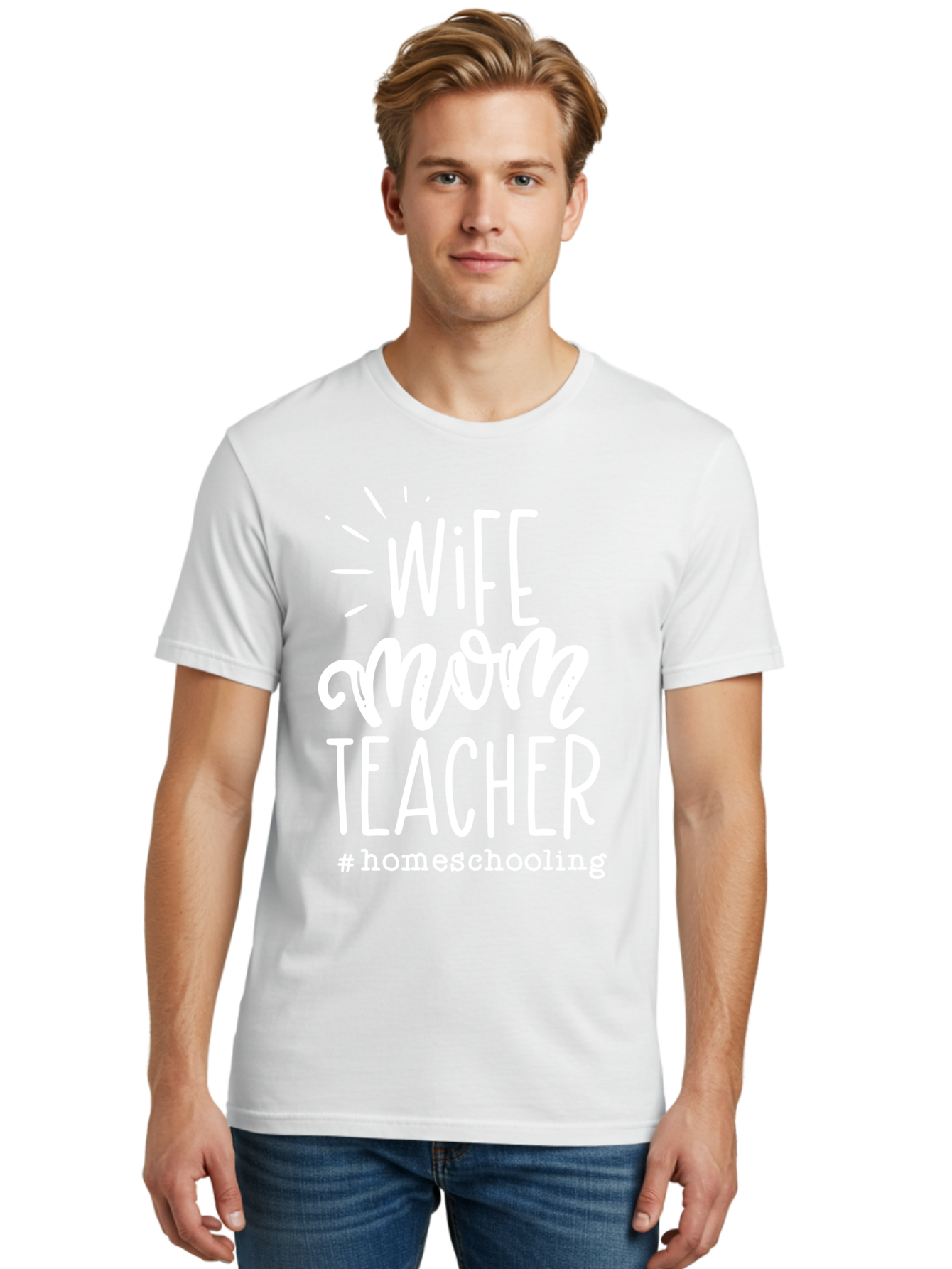 Wife-Mom-Teacher-Homeschooling Men'S Graphic Tee, 100% Cotton, Comfortable Casual Summer Wear, Machine Washable, Homeschooling Mom, Wife And Mother, Teacher Inspiration, Homeschooling Lifestyle, Parenting Goals, Mom Life, Teacher Life Aab457 14