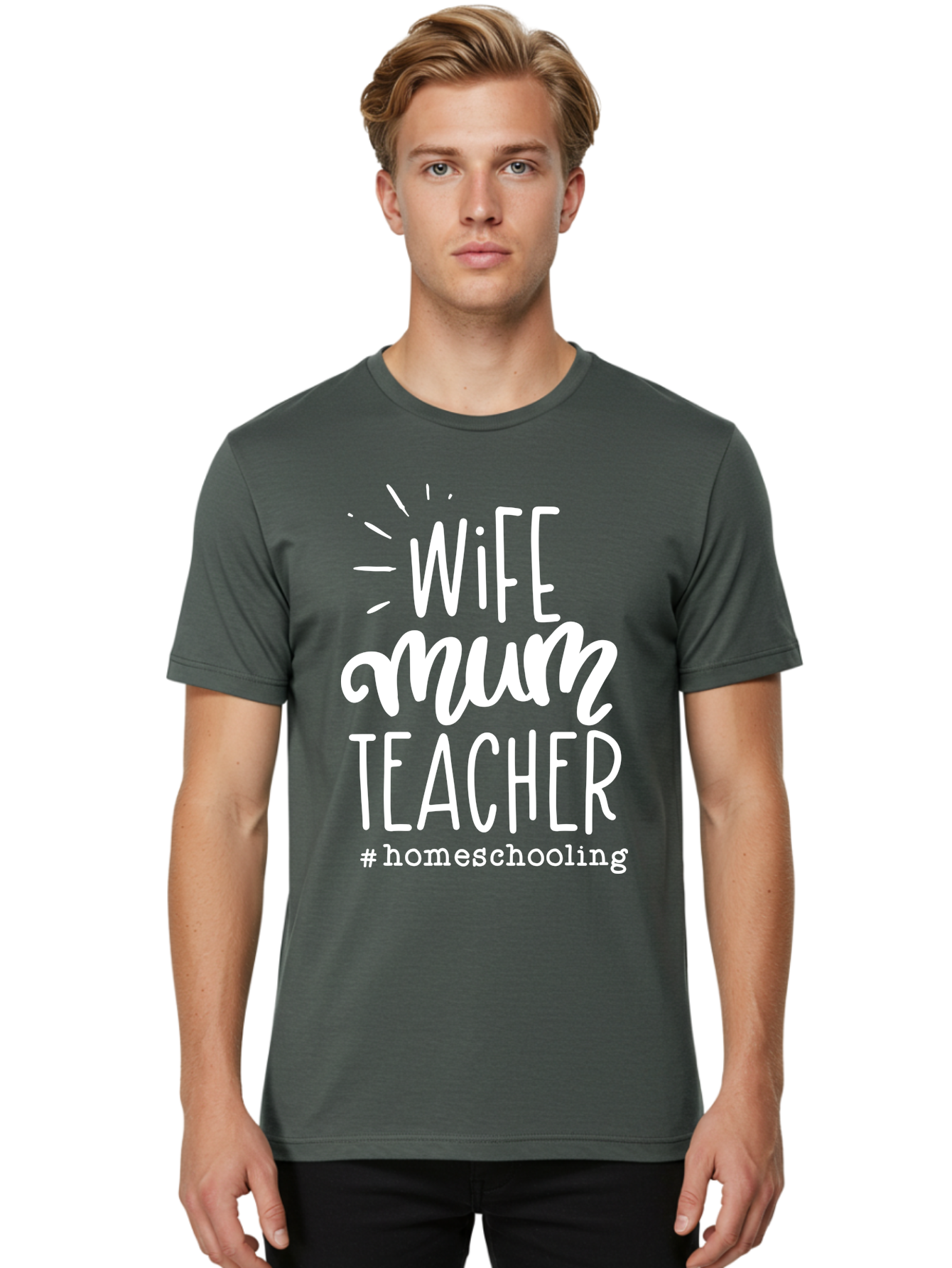 Wife-Mum-Teacher-Homeschooling Men'S Graphic Tee, 100% Cotton, Comfortable Casual Summer Wear, Machine Washable, Wife, Mum, Teacher, Homeschooling, Family Roles, Teaching At Home, Modern Parenting, Family Values Aab458 6