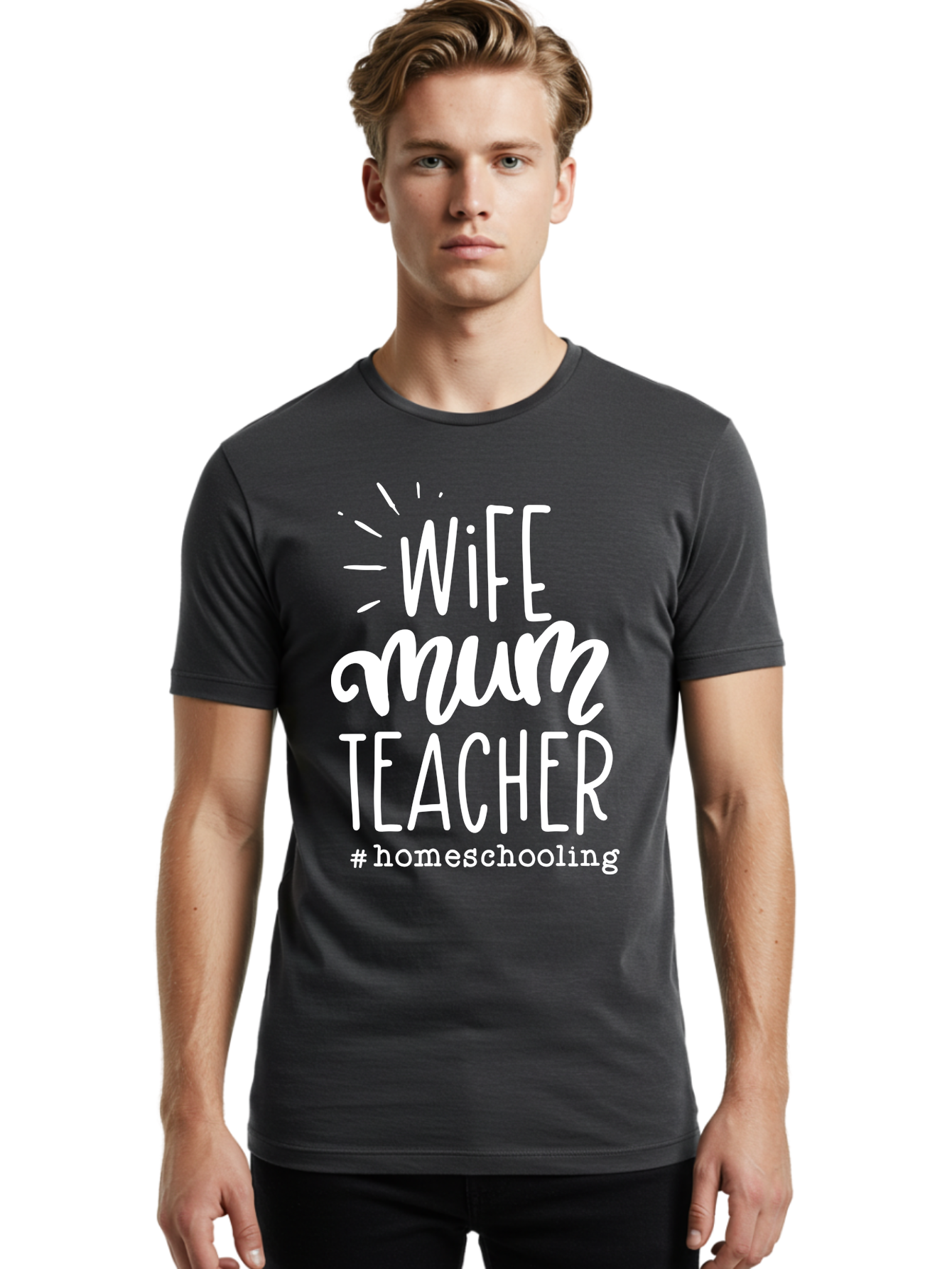 Wife-Mum-Teacher-Homeschooling Men'S Graphic Tee, 100% Cotton, Comfortable Casual Summer Wear, Machine Washable, Wife, Mum, Teacher, Homeschooling, Family Roles, Teaching At Home, Modern Parenting, Family Values Aab458 24