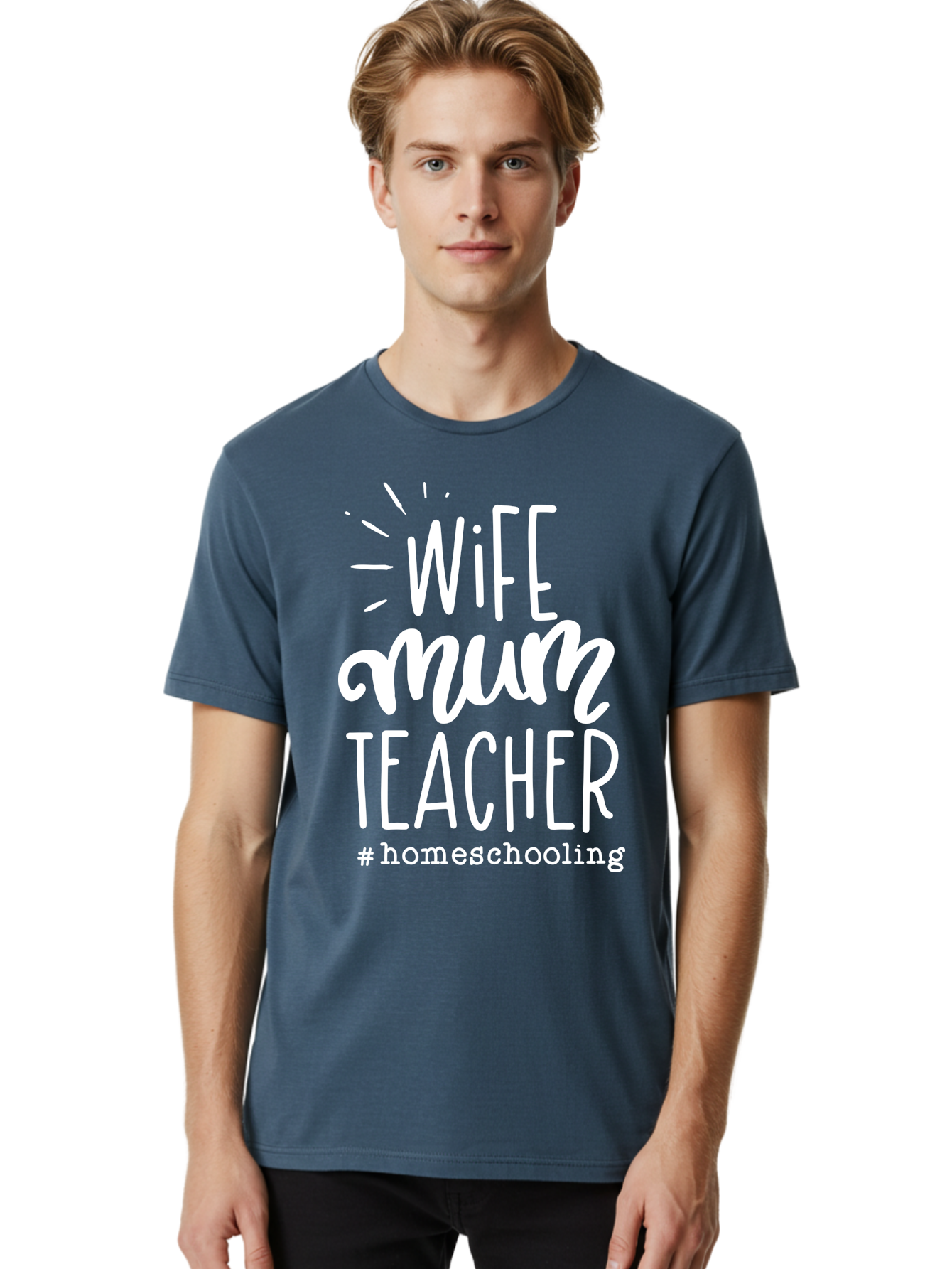 Wife-Mum-Teacher-Homeschooling Men'S Graphic Tee, 100% Cotton, Comfortable Casual Summer Wear, Machine Washable, Wife, Mum, Teacher, Homeschooling, Family Roles, Teaching At Home, Modern Parenting, Family Values Aab458 16