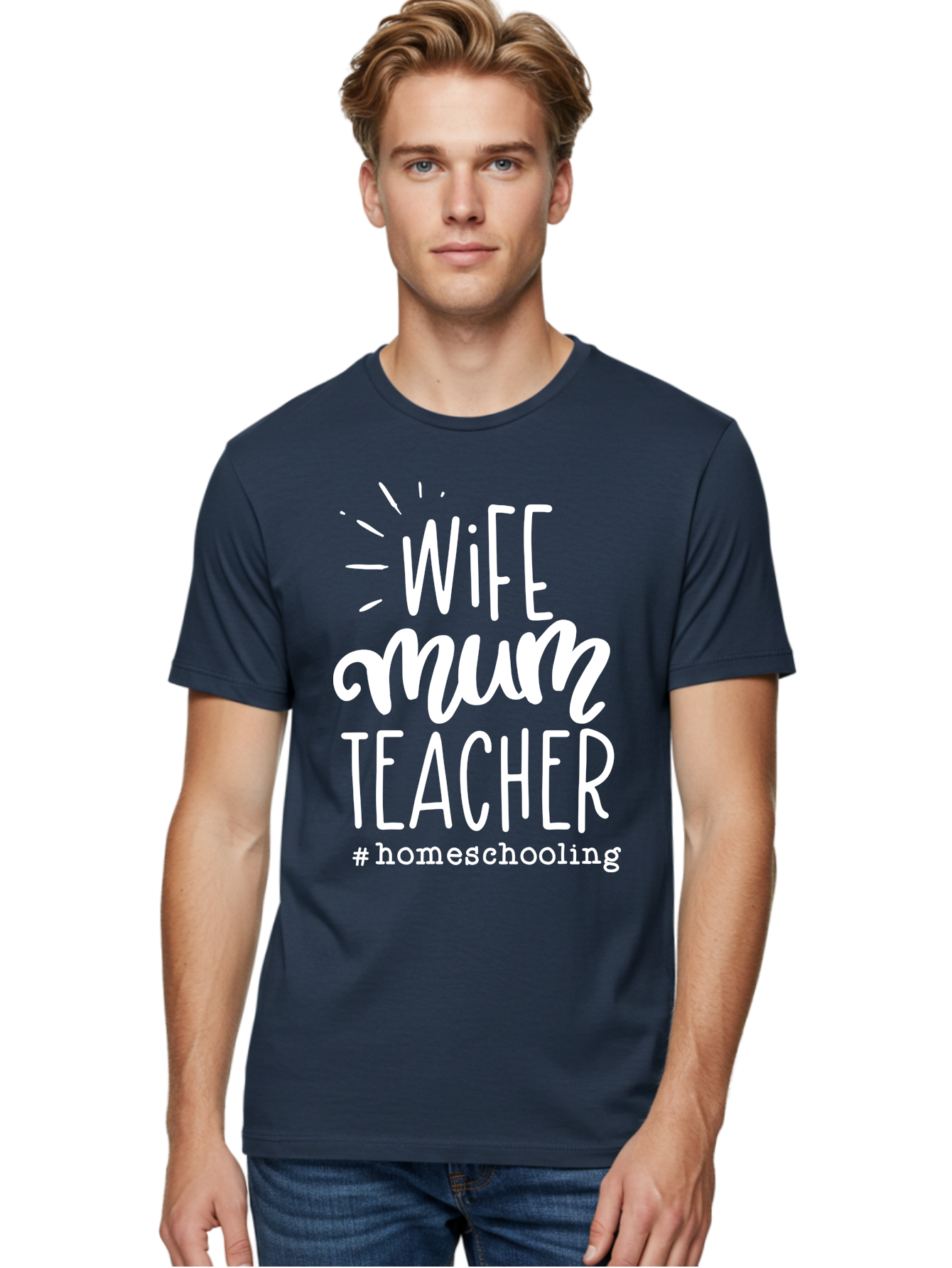 Wife-Mum-Teacher-Homeschooling Men'S Graphic Tee, 100% Cotton, Comfortable Casual Summer Wear, Machine Washable, Wife, Mum, Teacher, Homeschooling, Family Roles, Teaching At Home, Modern Parenting, Family Values Aab458 4