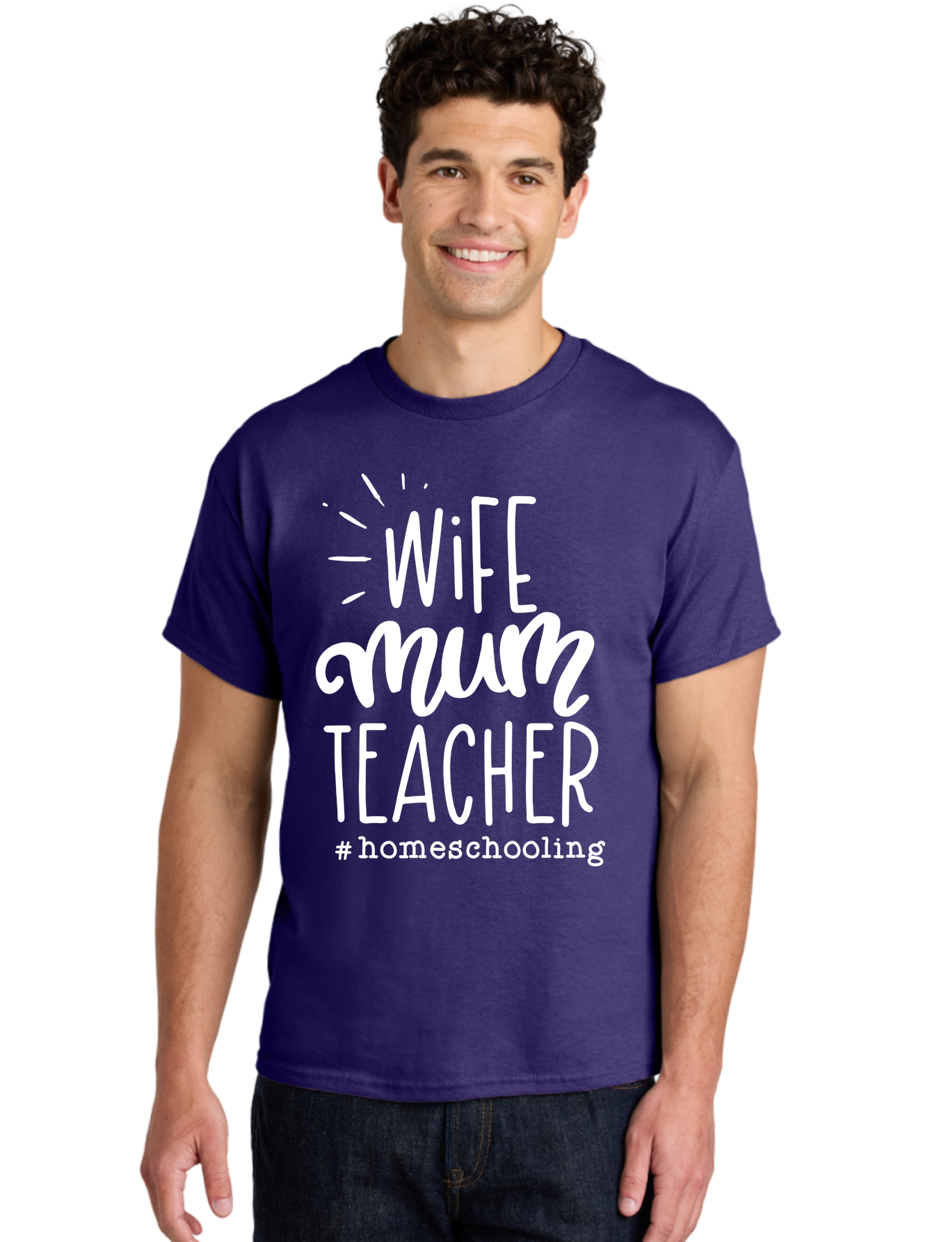 Wife-Mum-Teacher-Homeschooling Men'S Graphic Tee, 100% Cotton, Comfortable Casual Summer Wear, Machine Washable, Wife, Mum, Teacher, Homeschooling, Family Roles, Teaching At Home, Modern Parenting, Family Values Aab458 12