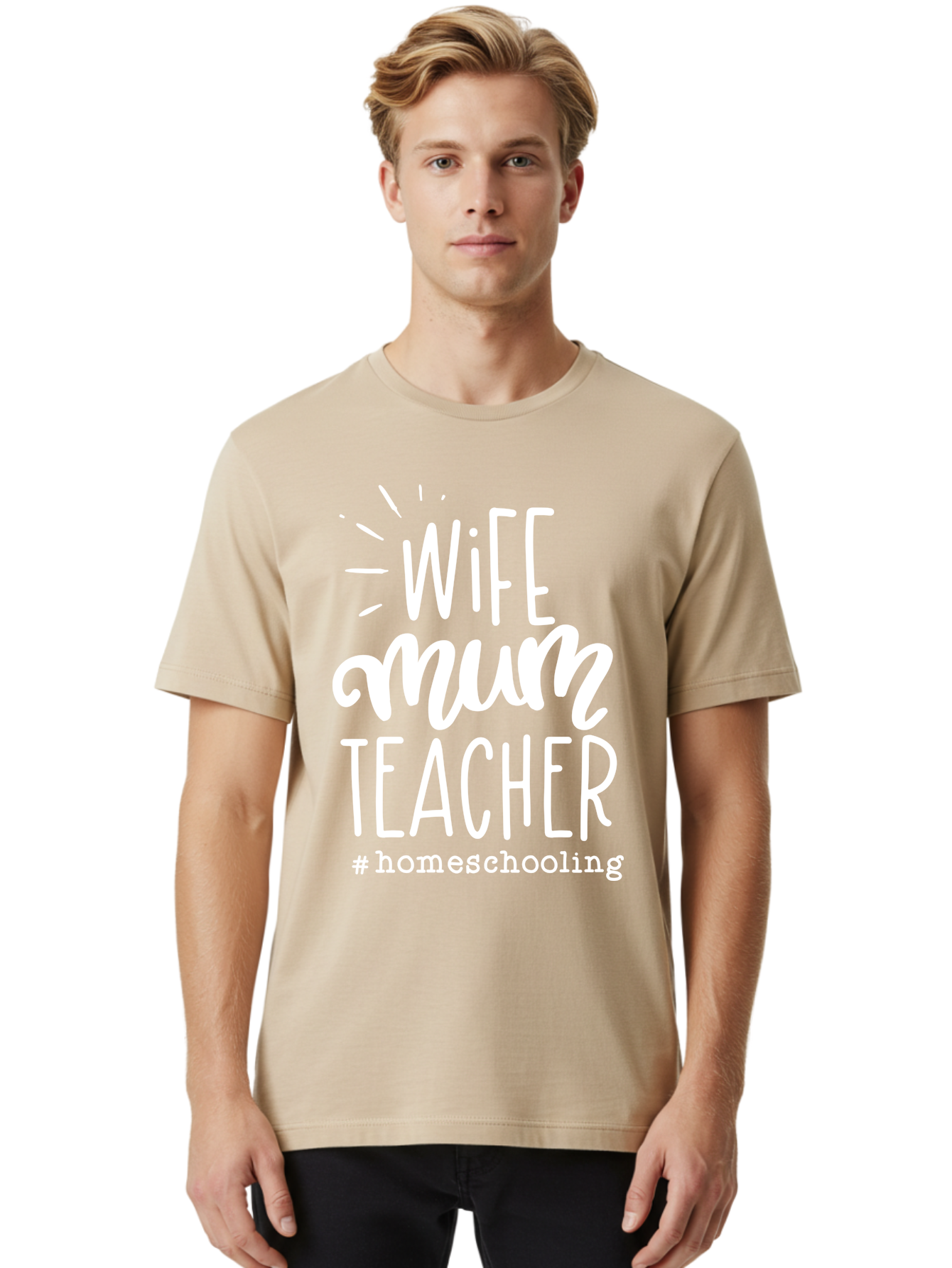 Wife-Mum-Teacher-Homeschooling Men'S Graphic Tee, 100% Cotton, Comfortable Casual Summer Wear, Machine Washable, Wife, Mum, Teacher, Homeschooling, Family Roles, Teaching At Home, Modern Parenting, Family Values Aab458 8