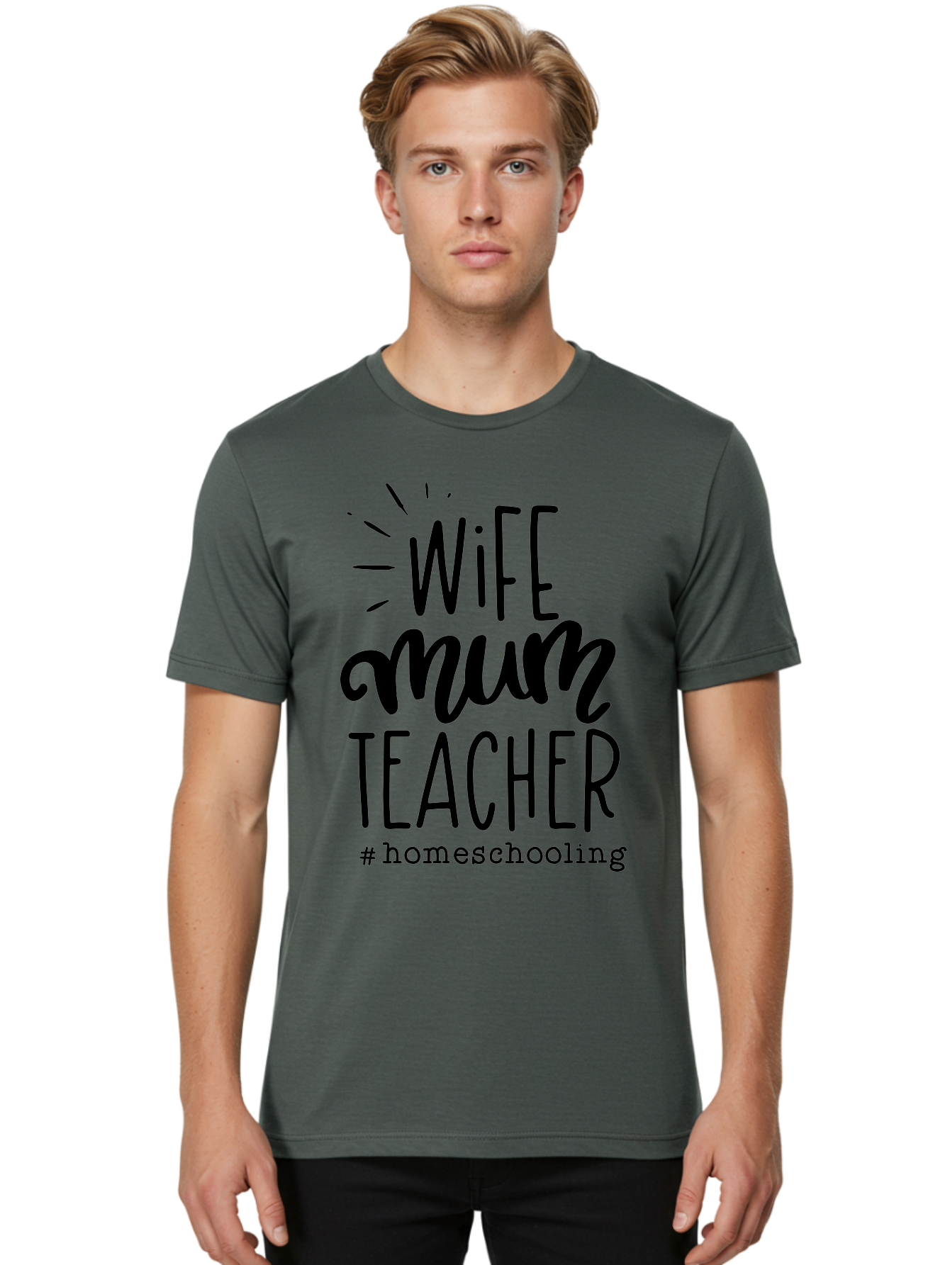 Wife-Mum-Teacher Men'S Graphic Tee, 100% Cotton, Comfortable Casual Summer Wear, Machine Washable, Homeschooling Mom, Wife And Teacher, Modern Family, Home Education, Parenting Roles, Inspirational Quote, Homeschooling Lifestyle Aab459 30