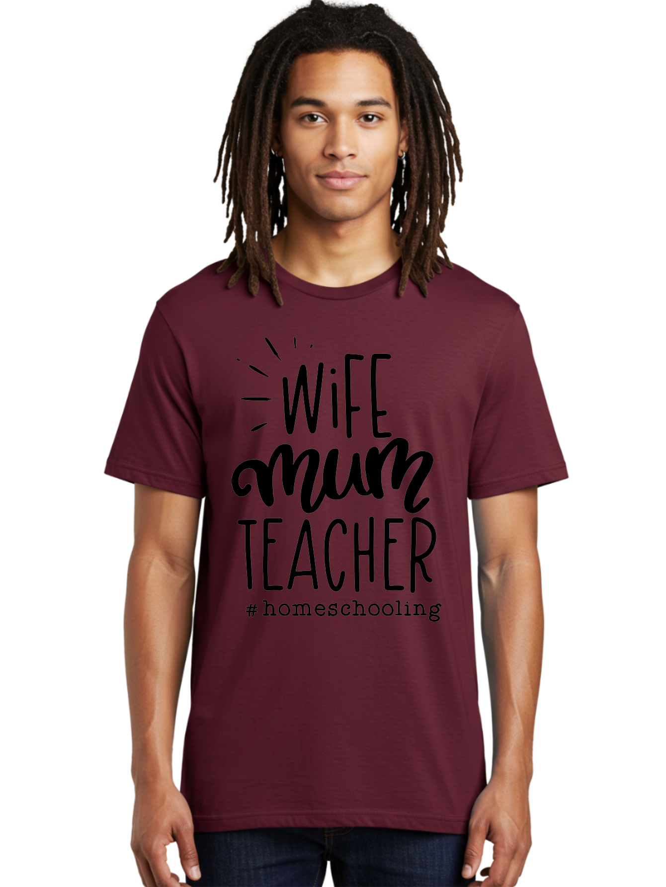 Wife-Mum-Teacher Men'S Graphic Tee, 100% Cotton, Comfortable Casual Summer Wear, Machine Washable, Homeschooling Mom, Wife And Teacher, Modern Family, Home Education, Parenting Roles, Inspirational Quote, Homeschooling Lifestyle Aab459 24
