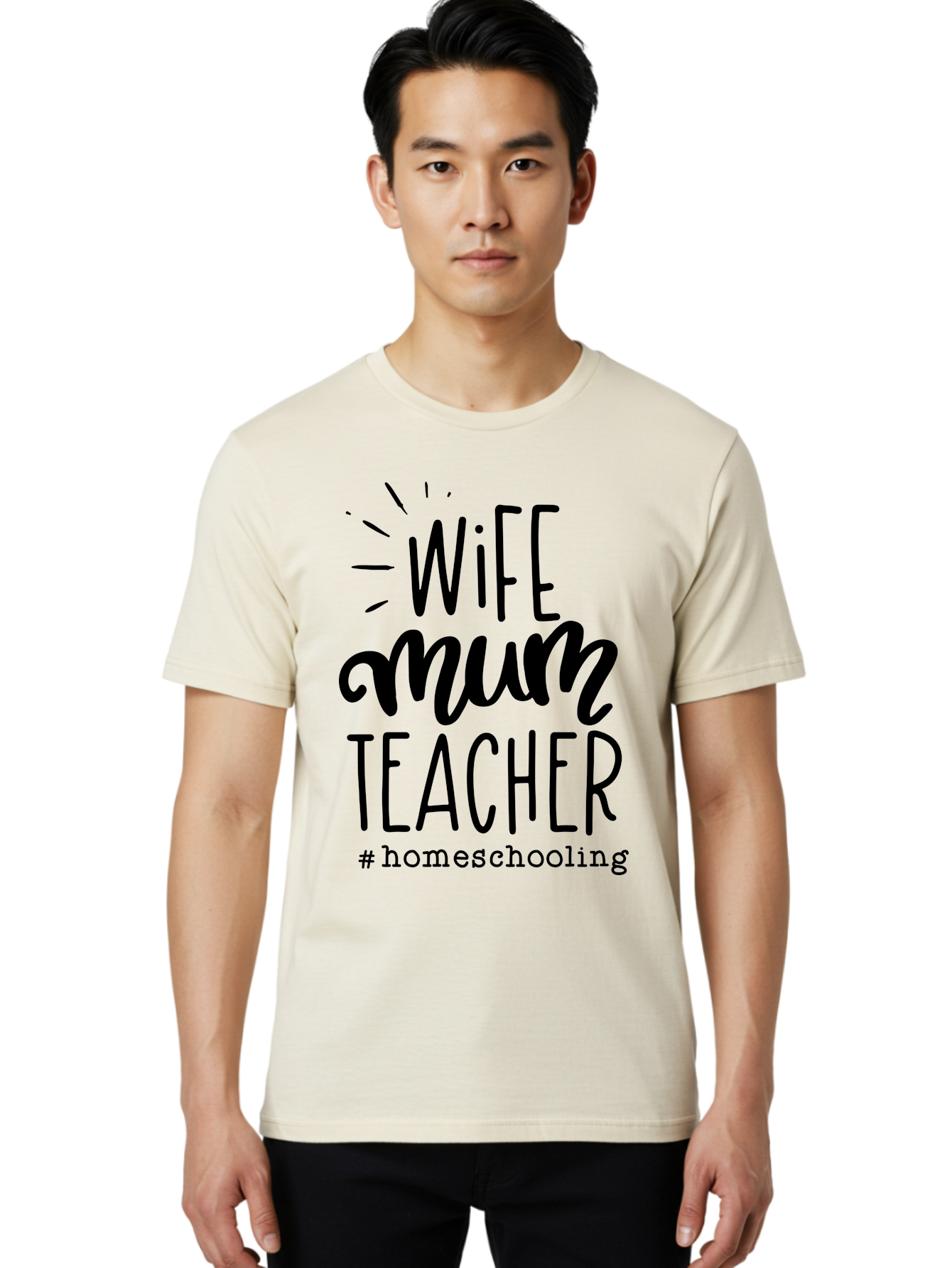 Wife-Mum-Teacher Men'S Graphic Tee, 100% Cotton, Comfortable Casual Summer Wear, Machine Washable, Homeschooling Mom, Wife And Teacher, Modern Family, Home Education, Parenting Roles, Inspirational Quote, Homeschooling Lifestyle Aab459 18