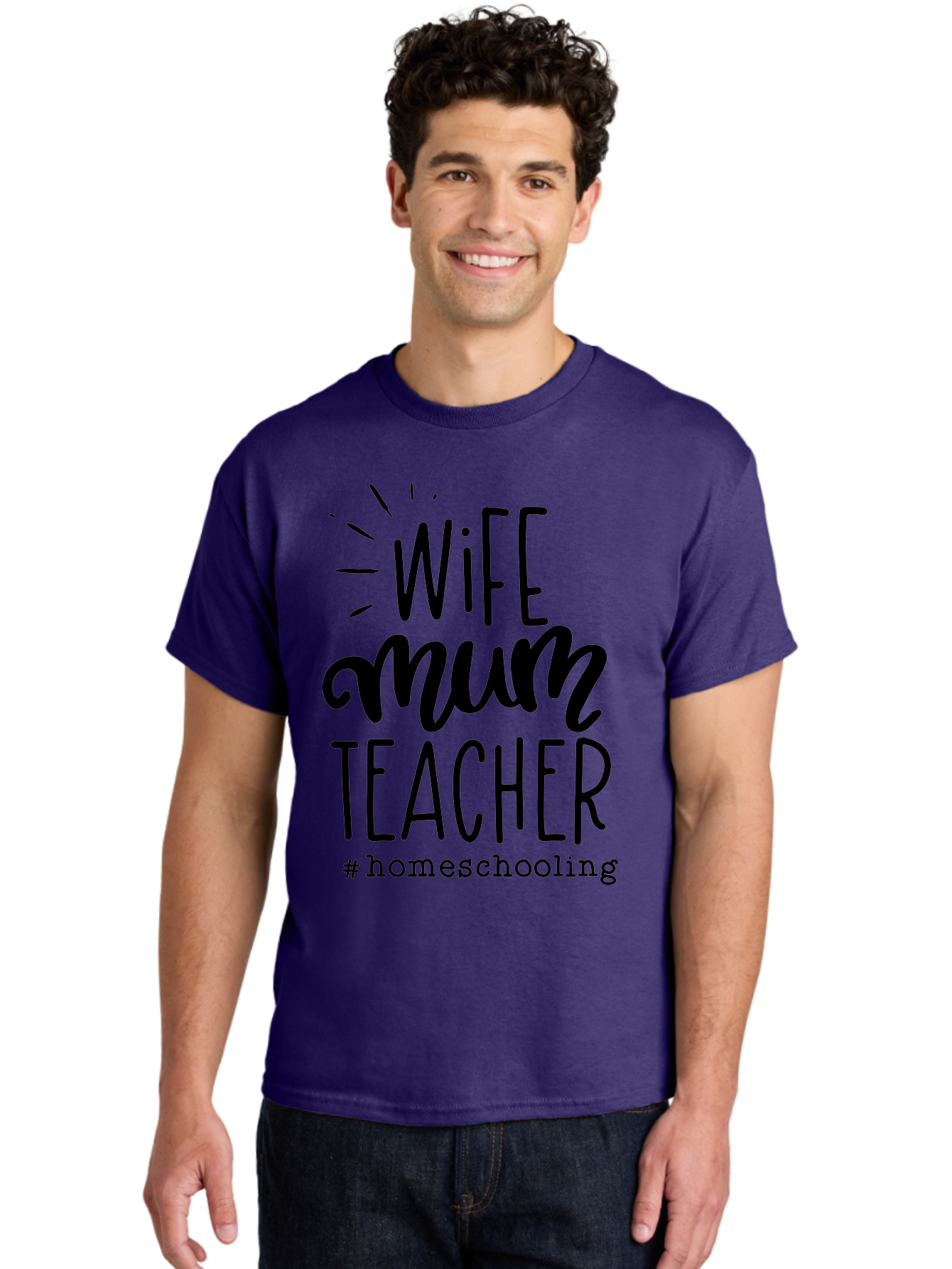 Wife-Mum-Teacher Men'S Graphic Tee, 100% Cotton, Comfortable Casual Summer Wear, Machine Washable, Homeschooling Mom, Wife And Teacher, Modern Family, Home Education, Parenting Roles, Inspirational Quote, Homeschooling Lifestyle Aab459 8