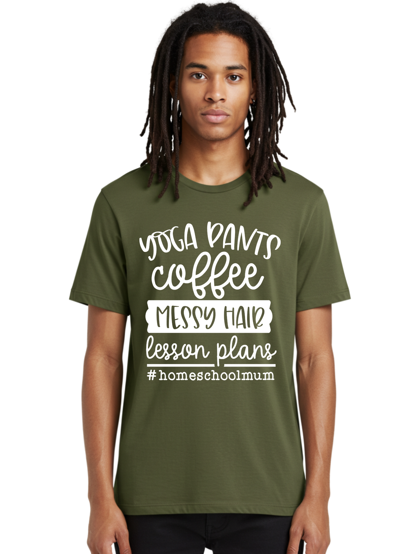Yoga-Pants-Coffee-Messy-Hair-Lesson-Plans Men'S Graphic Tee, 100% Cotton, Comfortable Casual Summer Wear, Machine Washable, Homeschooling Mom, Yoga Pants, Messy Bun, Coffee Break, Lesson Plans, Mom Life, Homeschooling Lifestyle, Aab460 22
