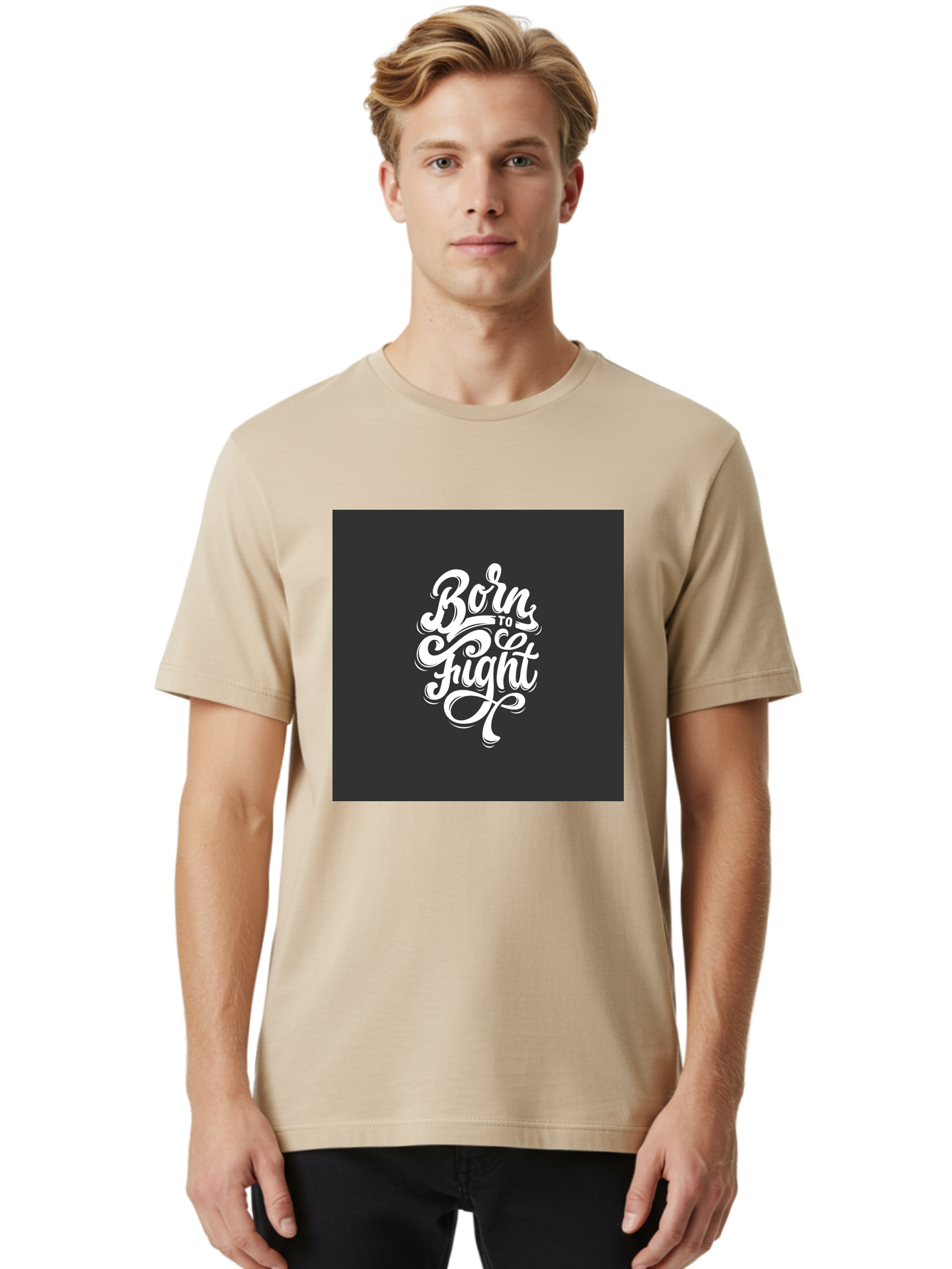 Born-To-Fight Men'S Graphic Tee, 100% Cotton, Comfortable Casual Summer Wear, Machine Washable, Motivational Quote, Inspirational Phrase, Bold Typography, White Lettering, Dark Background, Stylized Font, Fighting Spirit, Motivational Words Aab462 28