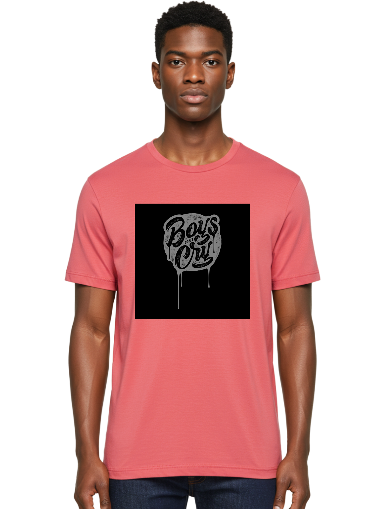 Boys-Don-T-Cry Men'S Graphic Tee, 100% Cotton, Comfortable Casual Summer Wear, Machine Washable, Boys Don'T Cry, Emotional Strength, Bold Typography, Grey Paint Drips, Black Background, Graphic Design, Urban Style, Rock Music, Typographic Art, Aab463 6