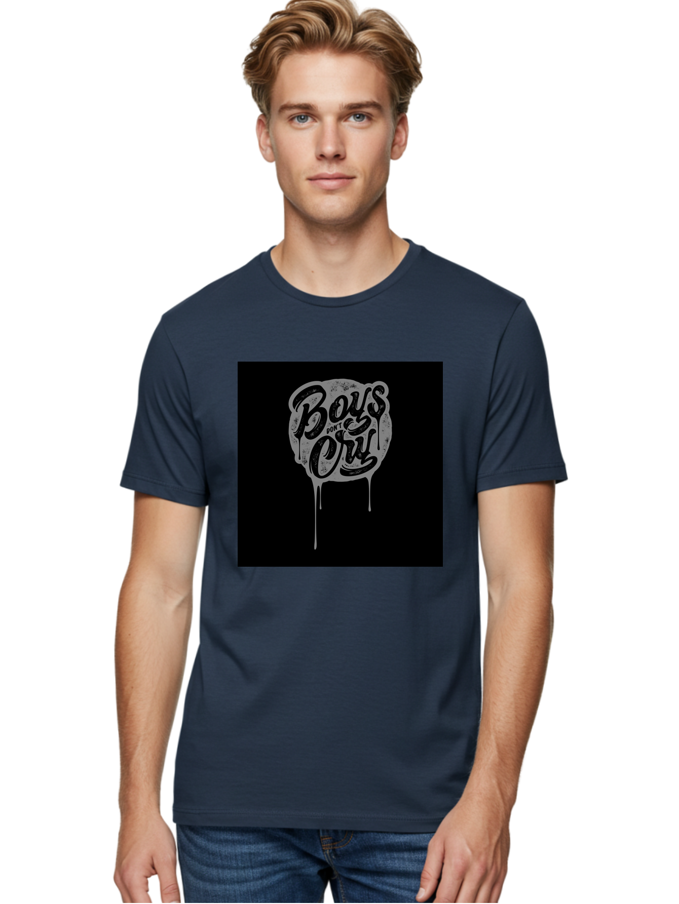 Boys-Don-T-Cry Men'S Graphic Tee, 100% Cotton, Comfortable Casual Summer Wear, Machine Washable, Boys Don'T Cry, Emotional Strength, Bold Typography, Grey Paint Drips, Black Background, Graphic Design, Urban Style, Rock Music, Typographic Art, Aab463 20