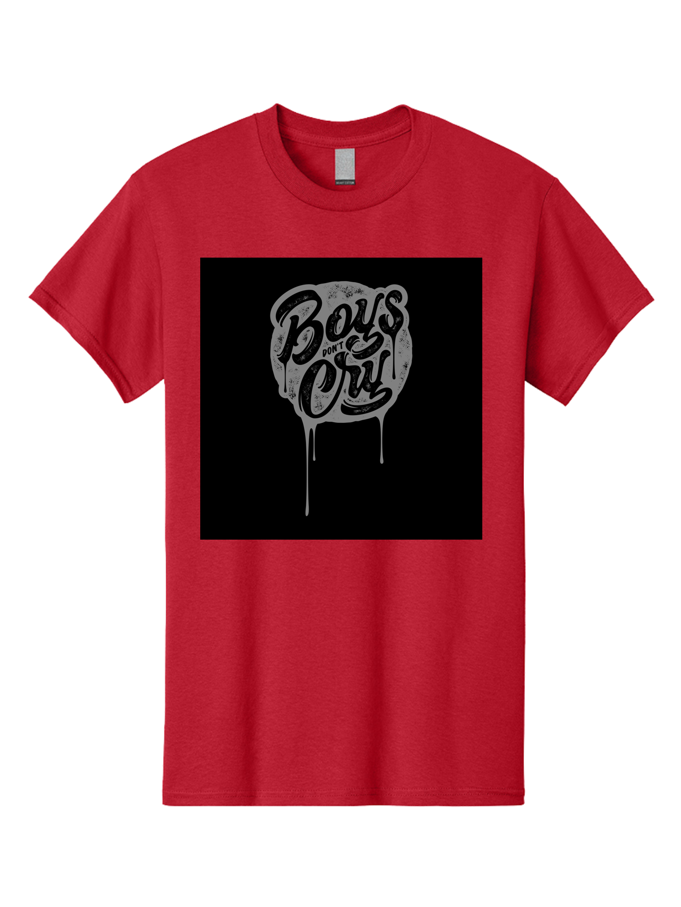 Boys-Don-T-Cry Men'S Graphic Tee, 100% Cotton, Comfortable Casual Summer Wear, Machine Washable, Boys Don'T Cry, Emotional Strength, Bold Typography, Grey Paint Drips, Black Background, Graphic Design, Urban Style, Rock Music, Typographic Art, Aab463 23