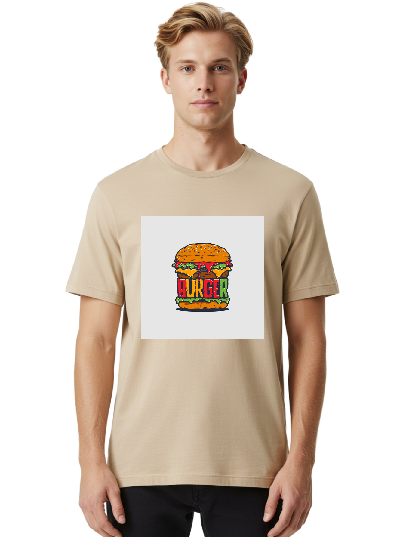 Burger Men'S Graphic Tee, 100% Cotton, Comfortable Casual Summer Wear, Machine Washable, Cartoon Burger, Juicy Patty, Melted Cheese, Fresh Lettuce, Ketchup Dripping, Sesame Seed Bun, Colorful Illustration, Fast Food, Burger Joint, Tasty Meal, Aab464 28