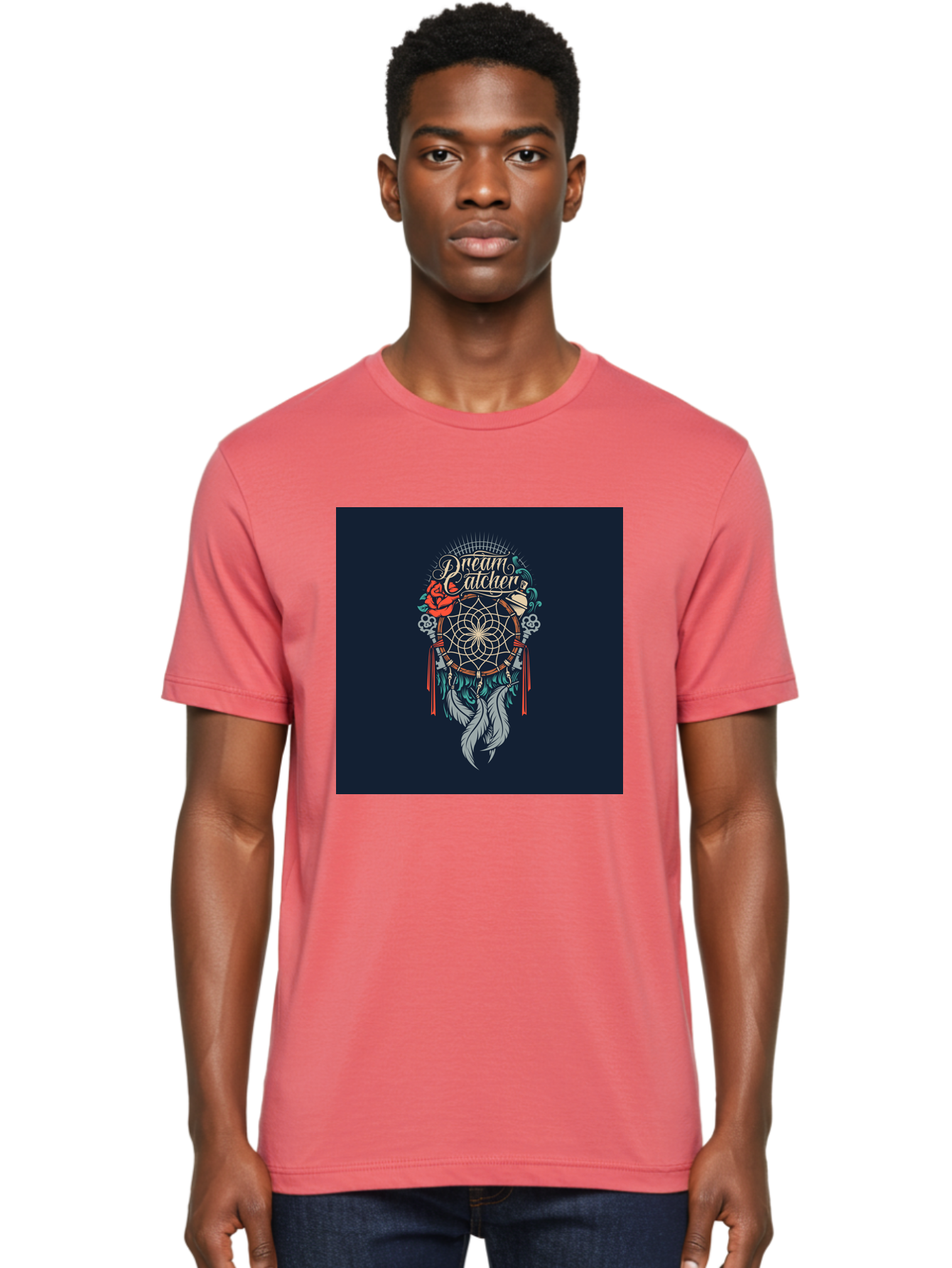 Dream-Catcher Men'S Graphic Tee, 100% Cotton, Comfortable Casual Summer Wear, Machine Washable, Dream Catcher, Bohemian Decor, Feather Design, Mystical Art, Spiritual Symbolism, Tribal Tattoo, Mystical Vibes, Dreamcatcher Art, Aab467 16