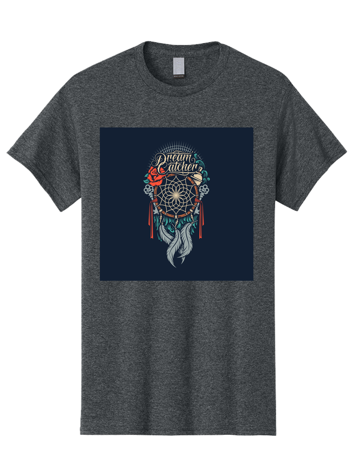 Dream-Catcher Men'S Graphic Tee, 100% Cotton, Comfortable Casual Summer Wear, Machine Washable, Dream Catcher, Bohemian Decor, Feather Design, Mystical Art, Spiritual Symbolism, Tribal Tattoo, Mystical Vibes, Dreamcatcher Art, Aab467 3