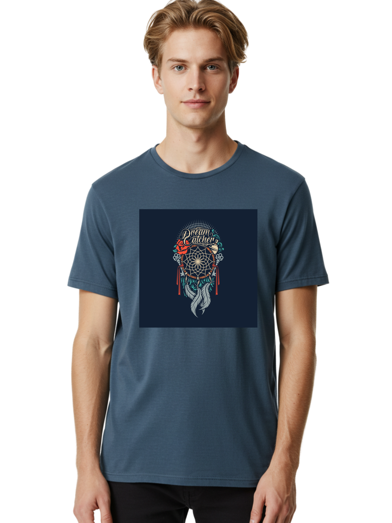 Dream-Catcher Men'S Graphic Tee, 100% Cotton, Comfortable Casual Summer Wear, Machine Washable, Dream Catcher, Bohemian Decor, Feather Design, Mystical Art, Spiritual Symbolism, Tribal Tattoo, Mystical Vibes, Dreamcatcher Art, Aab467 10
