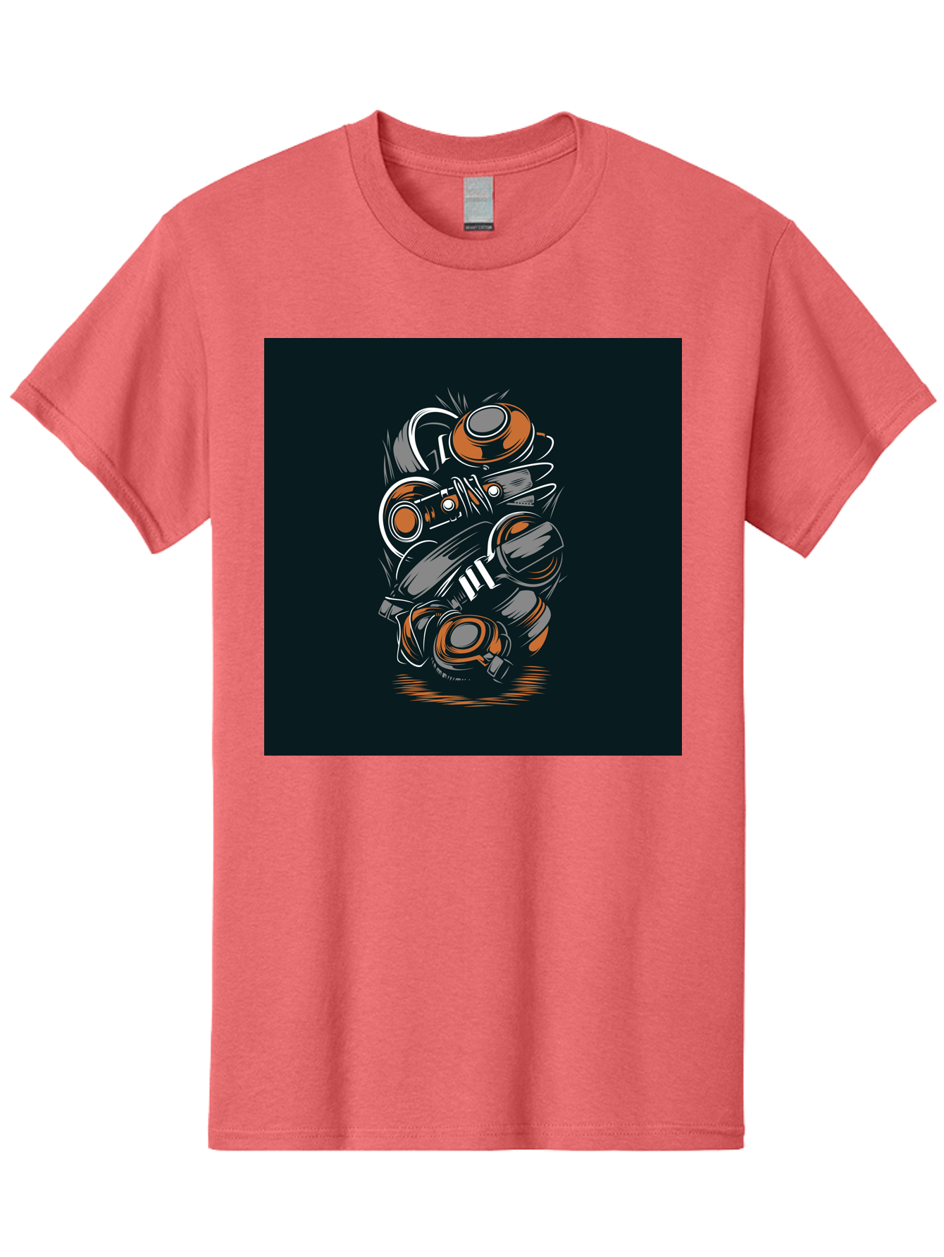 Gas-Mask-Illustration Men'S Graphic Tee, 100% Cotton, Comfortable Casual Summer Wear, Machine Washable, Gas Mask Illustration, Safety Gear, Protective Equipment, Orange And Gray Design, Abstract Art, Modern Graphic, Industrial Style, Aab468 5