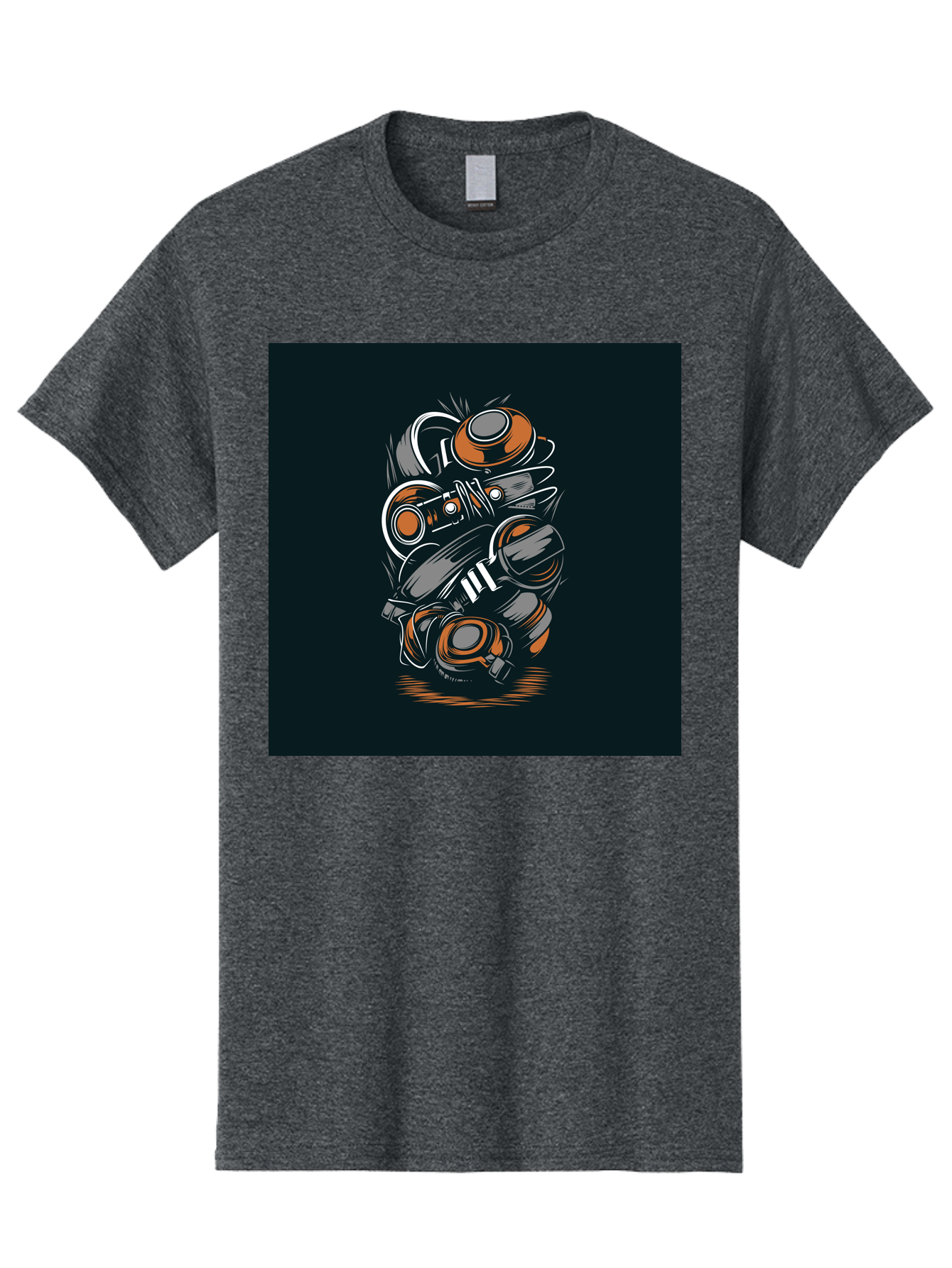 Gas-Mask-Illustration Men'S Graphic Tee, 100% Cotton, Comfortable Casual Summer Wear, Machine Washable, Gas Mask Illustration, Safety Gear, Protective Equipment, Orange And Gray Design, Abstract Art, Modern Graphic, Industrial Style, Aab468 7