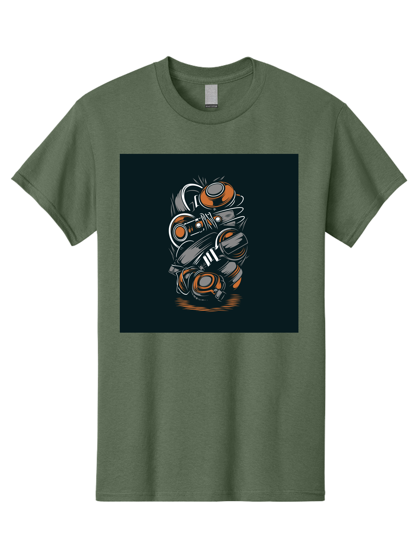 Gas-Mask-Illustration Men'S Graphic Tee, 100% Cotton, Comfortable Casual Summer Wear, Machine Washable, Gas Mask Illustration, Safety Gear, Protective Equipment, Orange And Gray Design, Abstract Art, Modern Graphic, Industrial Style, Aab468 15