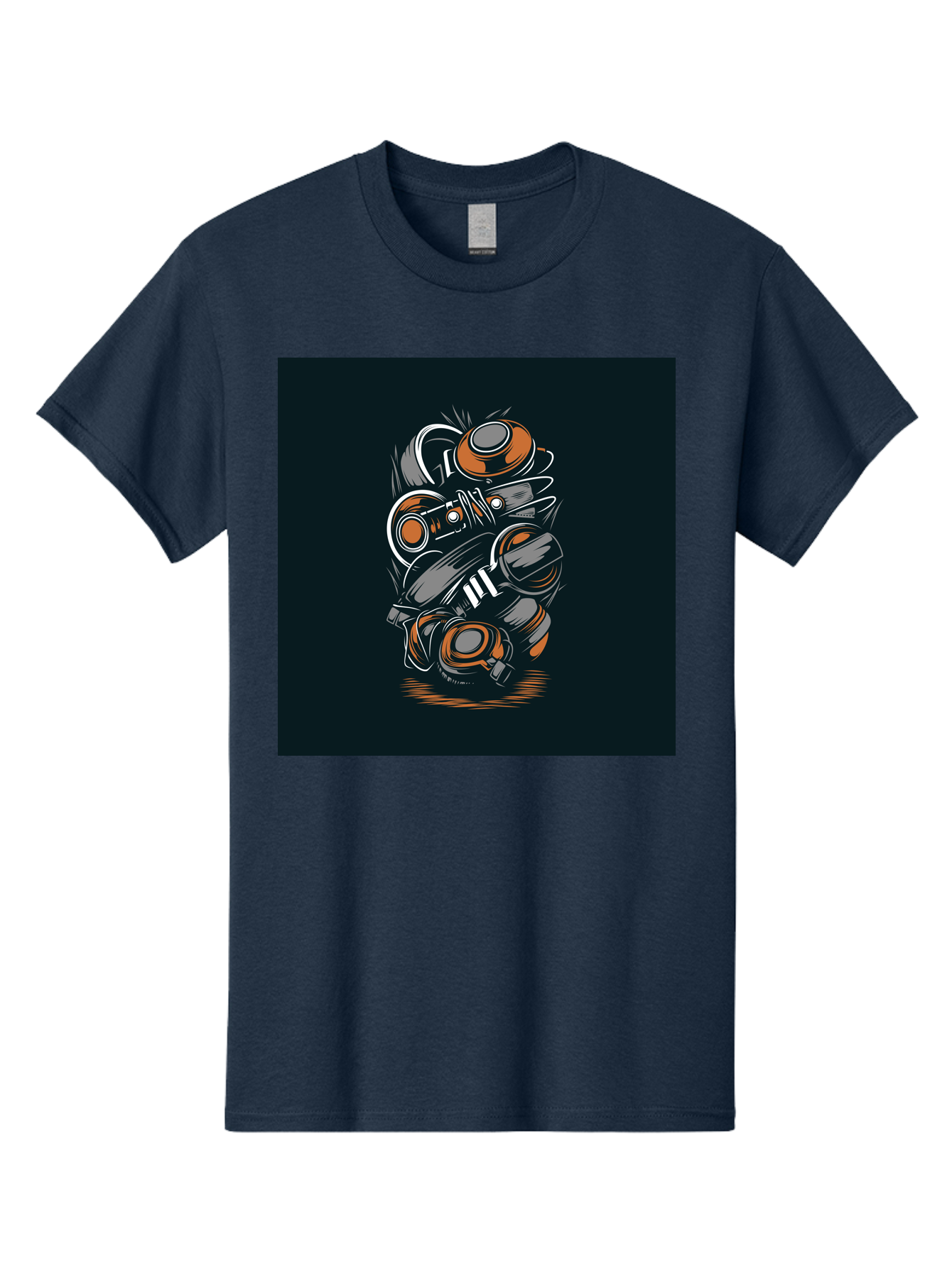 Gas-Mask-Illustration Men'S Graphic Tee, 100% Cotton, Comfortable Casual Summer Wear, Machine Washable, Gas Mask Illustration, Safety Gear, Protective Equipment, Orange And Gray Design, Abstract Art, Modern Graphic, Industrial Style, Aab468 19