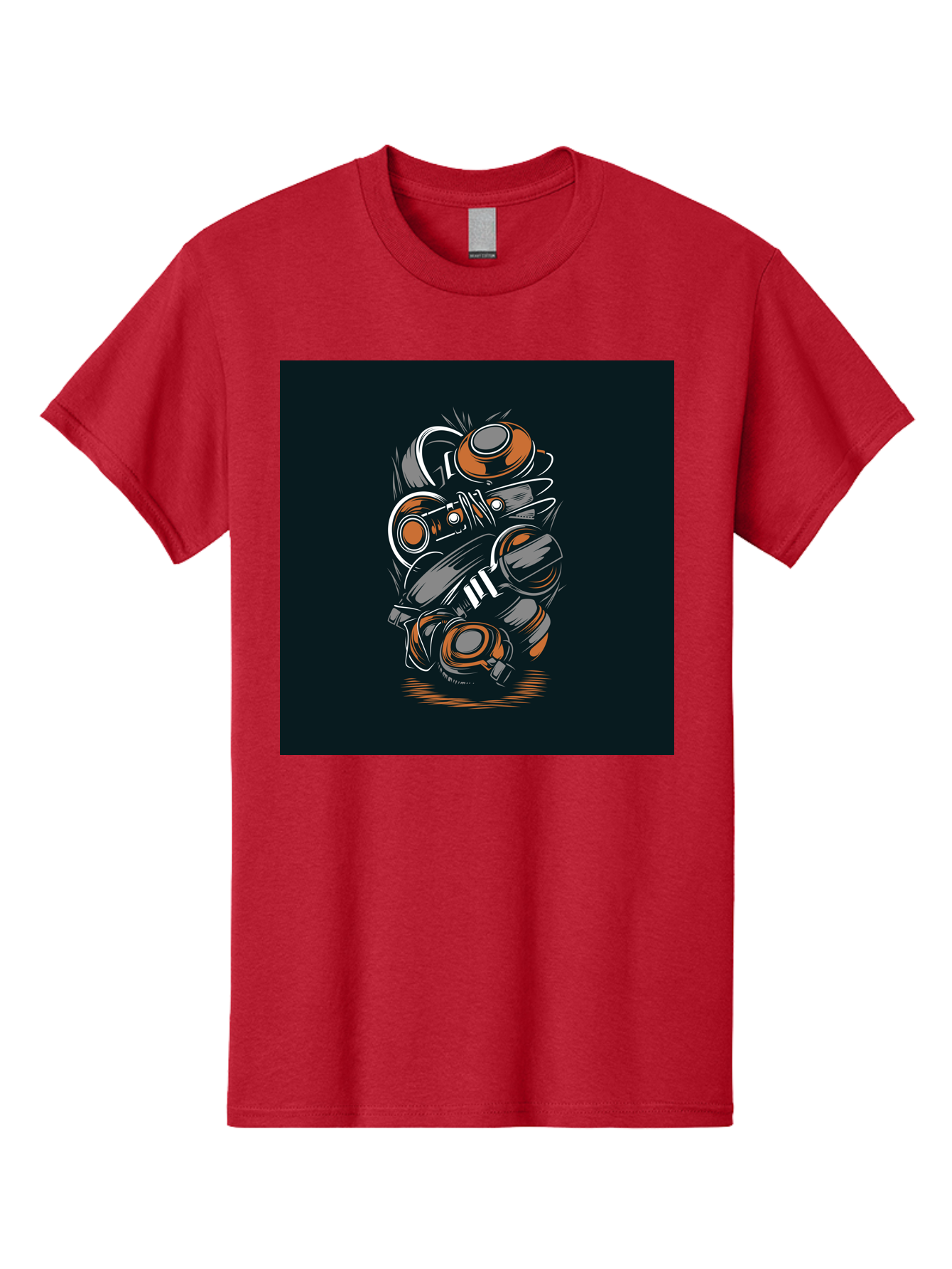 Gas-Mask-Illustration Men'S Graphic Tee, 100% Cotton, Comfortable Casual Summer Wear, Machine Washable, Gas Mask Illustration, Safety Gear, Protective Equipment, Orange And Gray Design, Abstract Art, Modern Graphic, Industrial Style, Aab468 23