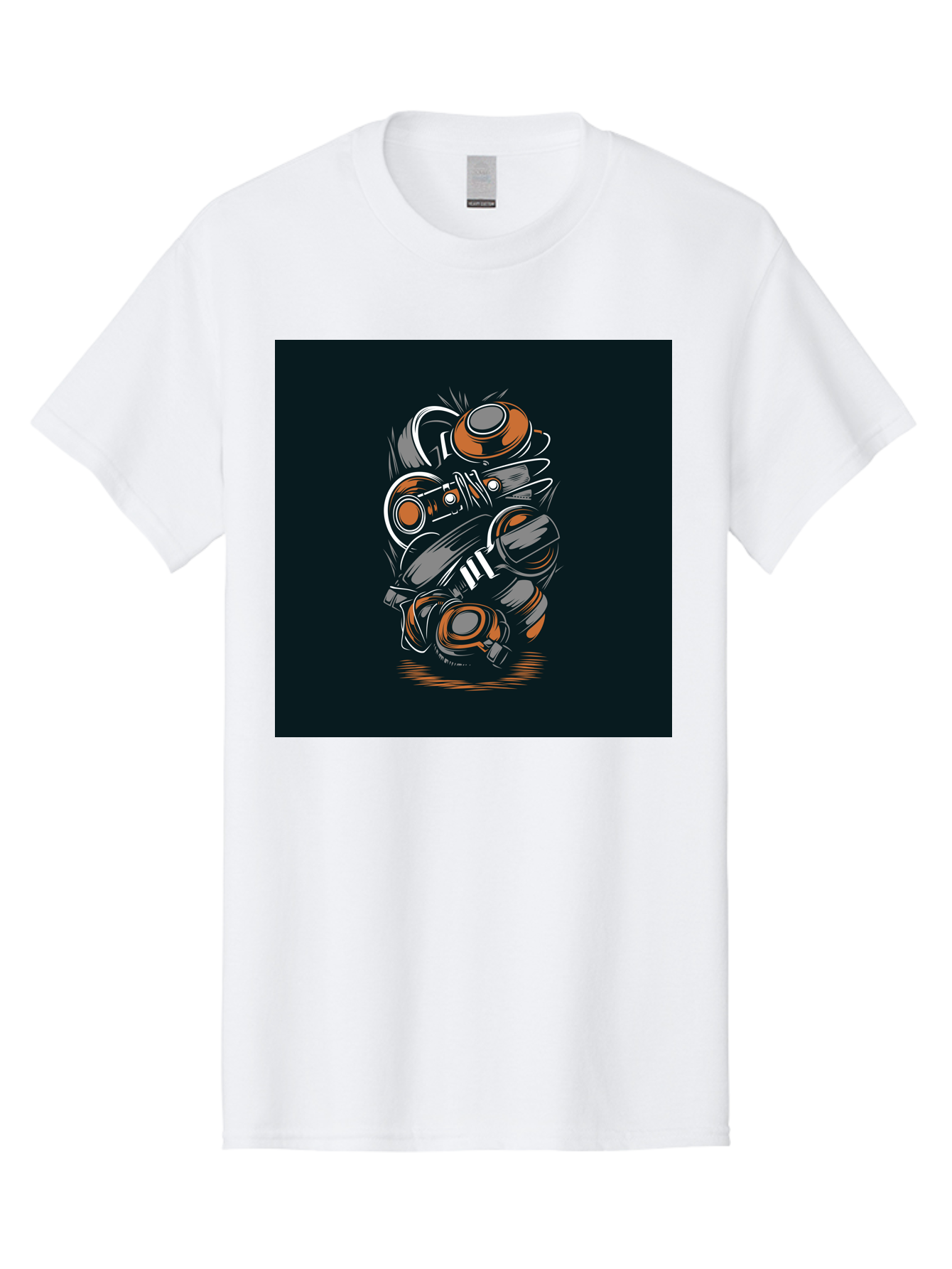 Gas-Mask-Illustration Men'S Graphic Tee, 100% Cotton, Comfortable Casual Summer Wear, Machine Washable, Gas Mask Illustration, Safety Gear, Protective Equipment, Orange And Gray Design, Abstract Art, Modern Graphic, Industrial Style, Aab468 29