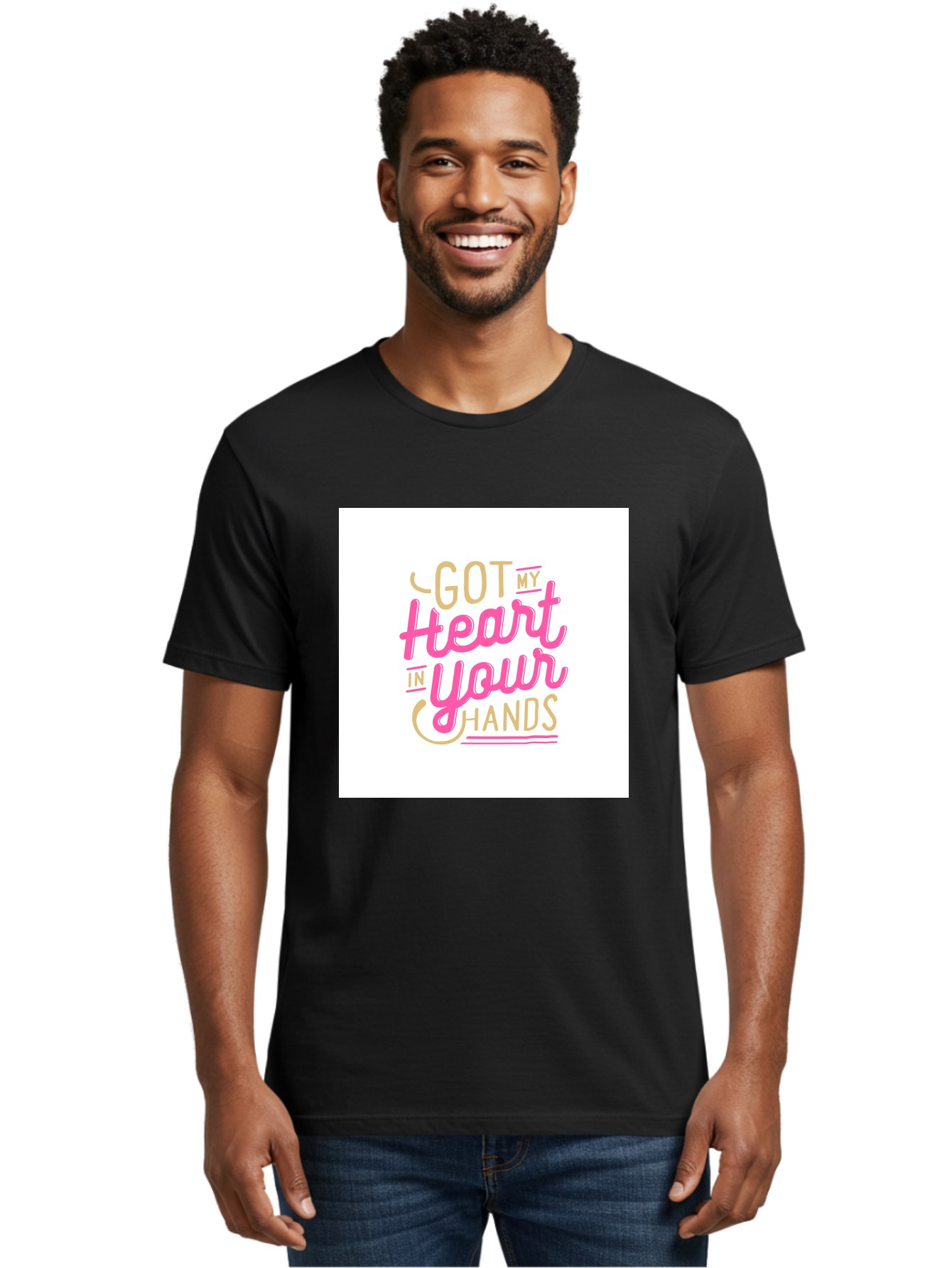 Got-My-Heart-In-Your-Hands Men'S Graphic Tee, 100% Cotton, Comfortable Casual Summer Wear, Machine Washable, Love Quote, Typography Art, Heartwarming Phrase, Gold And Pink Lettering, Inspirational Words, Romantic Gesture, Sweet Sentiment, Aab469 10