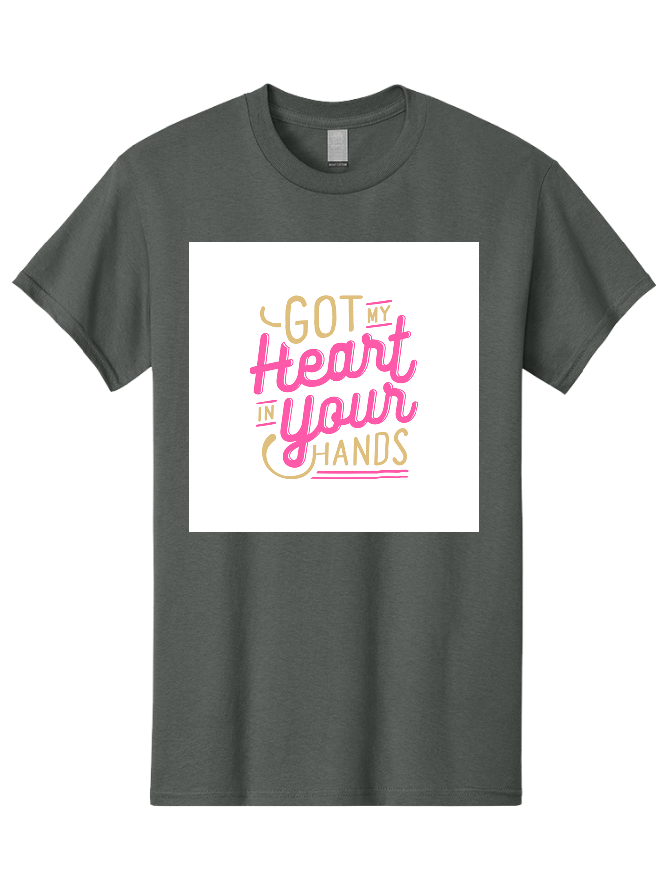 Got-My-Heart-In-Your-Hands Men'S Graphic Tee, 100% Cotton, Comfortable Casual Summer Wear, Machine Washable, Love Quote, Typography Art, Heartwarming Phrase, Gold And Pink Lettering, Inspirational Words, Romantic Gesture, Sweet Sentiment, Aab469 17