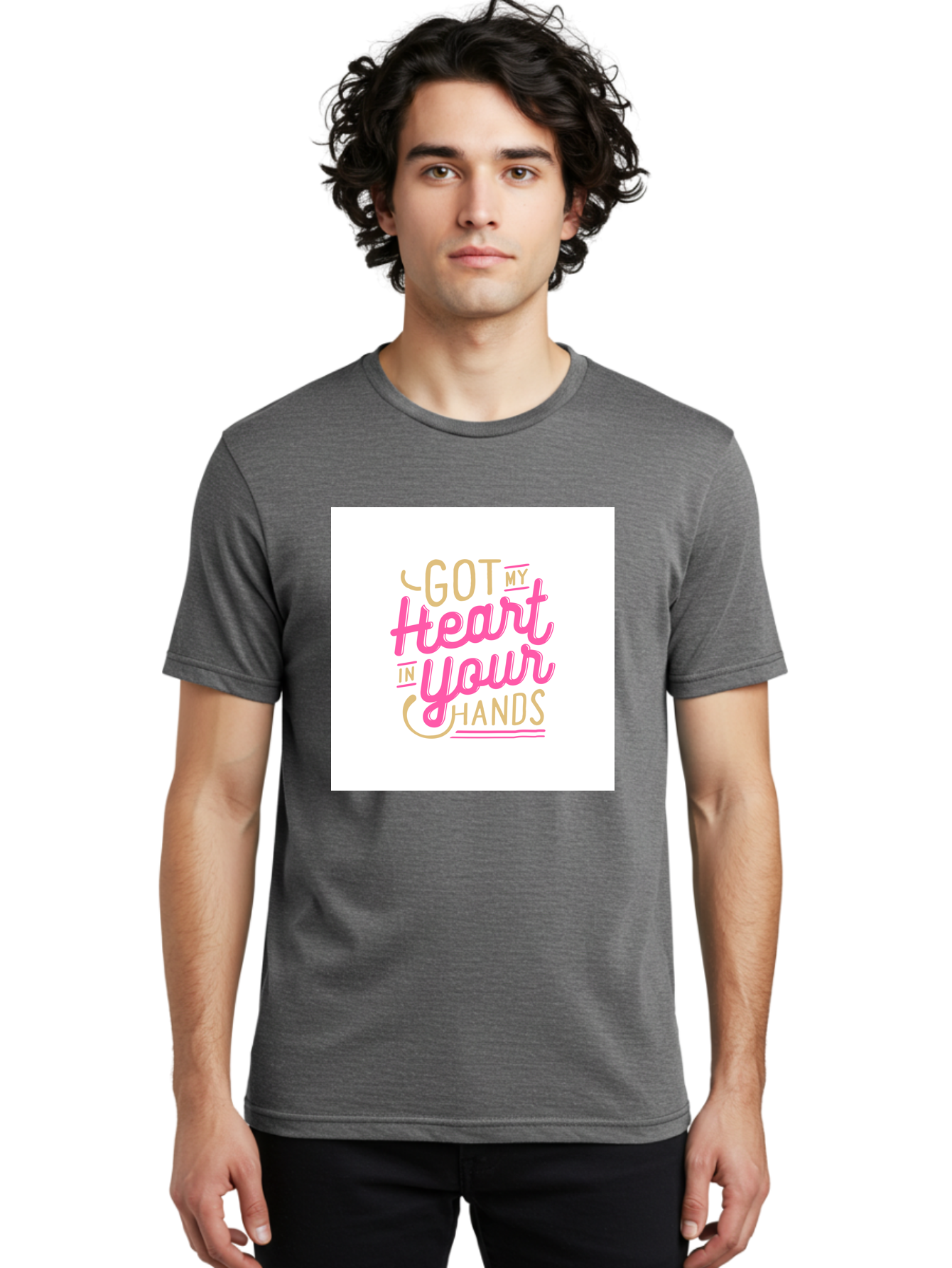 Got-My-Heart-In-Your-Hands Men'S Graphic Tee, 100% Cotton, Comfortable Casual Summer Wear, Machine Washable, Love Quote, Typography Art, Heartwarming Phrase, Gold And Pink Lettering, Inspirational Words, Romantic Gesture, Sweet Sentiment, Aab469 20