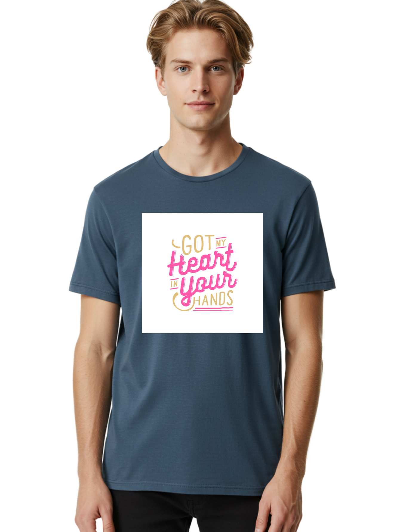 Got-My-Heart-In-Your-Hands Men'S Graphic Tee, 100% Cotton, Comfortable Casual Summer Wear, Machine Washable, Love Quote, Typography Art, Heartwarming Phrase, Gold And Pink Lettering, Inspirational Words, Romantic Gesture, Sweet Sentiment, Aab469 22