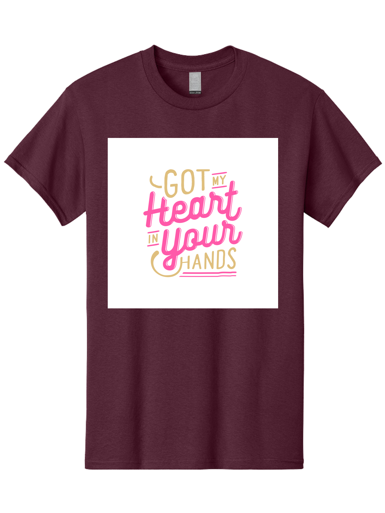 Got-My-Heart-In-Your-Hands Men'S Graphic Tee, 100% Cotton, Comfortable Casual Summer Wear, Machine Washable, Love Quote, Typography Art, Heartwarming Phrase, Gold And Pink Lettering, Inspirational Words, Romantic Gesture, Sweet Sentiment, Aab469 13