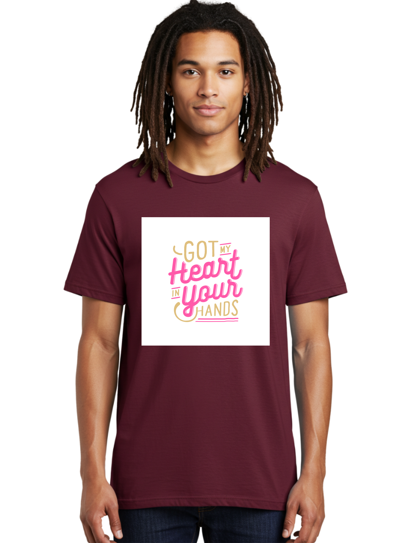 Got-My-Heart-In-Your-Hands Men'S Graphic Tee, 100% Cotton, Comfortable Casual Summer Wear, Machine Washable, Love Quote, Typography Art, Heartwarming Phrase, Gold And Pink Lettering, Inspirational Words, Romantic Gesture, Sweet Sentiment, Aab469 14
