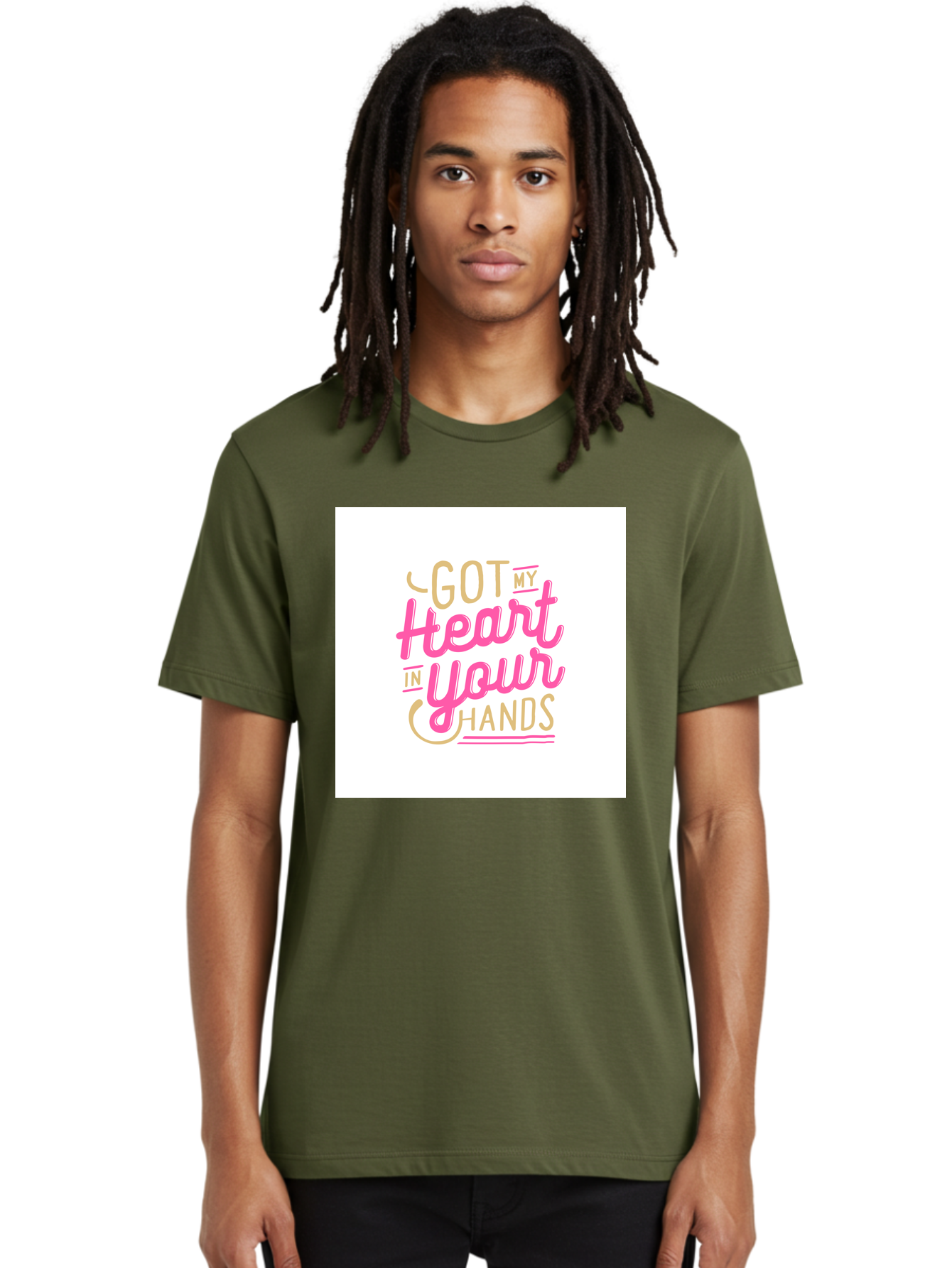 Got-My-Heart-In-Your-Hands Men'S Graphic Tee, 100% Cotton, Comfortable Casual Summer Wear, Machine Washable, Love Quote, Typography Art, Heartwarming Phrase, Gold And Pink Lettering, Inspirational Words, Romantic Gesture, Sweet Sentiment, Aab469 12