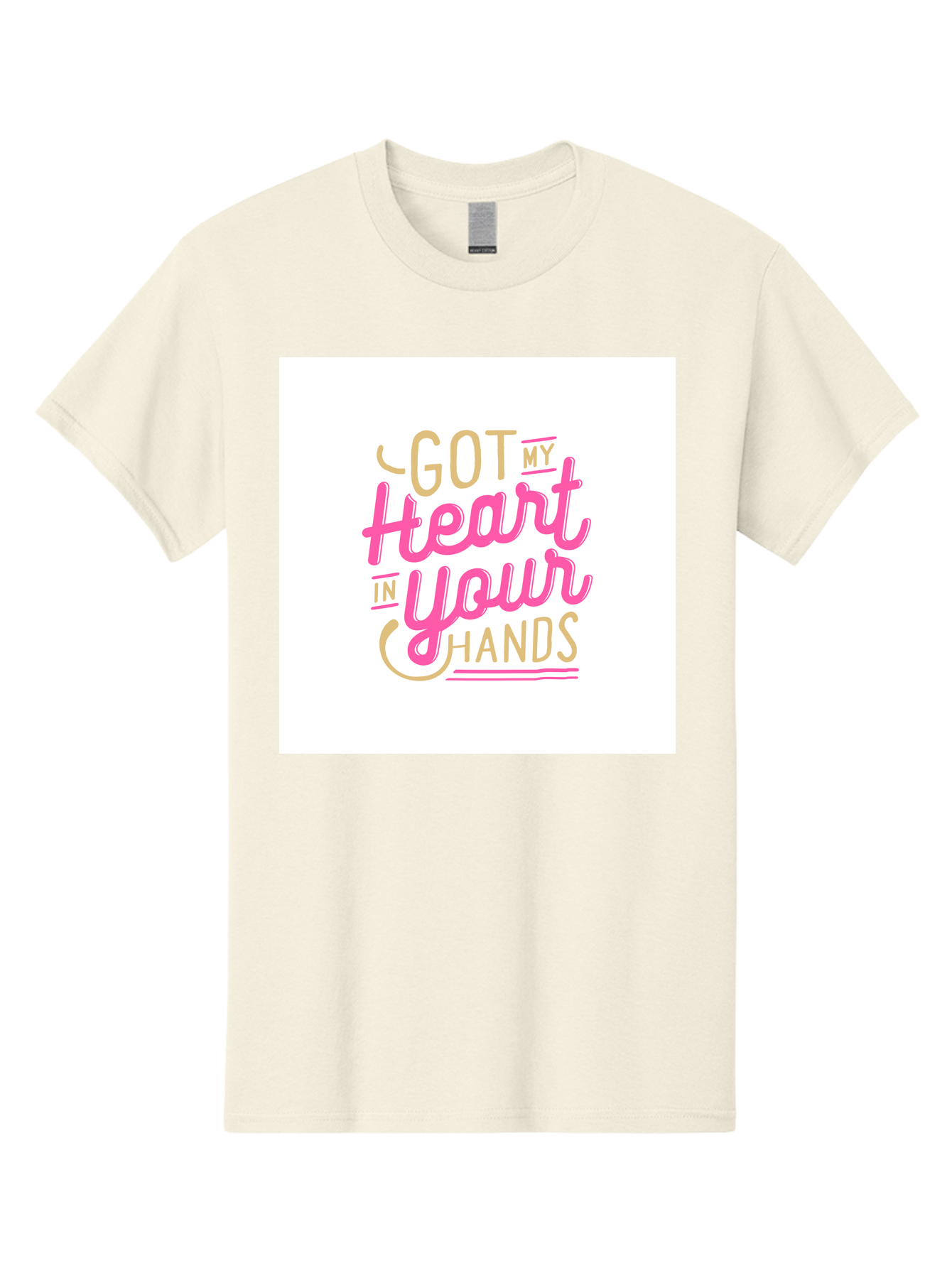 Got-My-Heart-In-Your-Hands Men'S Graphic Tee, 100% Cotton, Comfortable Casual Summer Wear, Machine Washable, Love Quote, Typography Art, Heartwarming Phrase, Gold And Pink Lettering, Inspirational Words, Romantic Gesture, Sweet Sentiment, Aab469 3