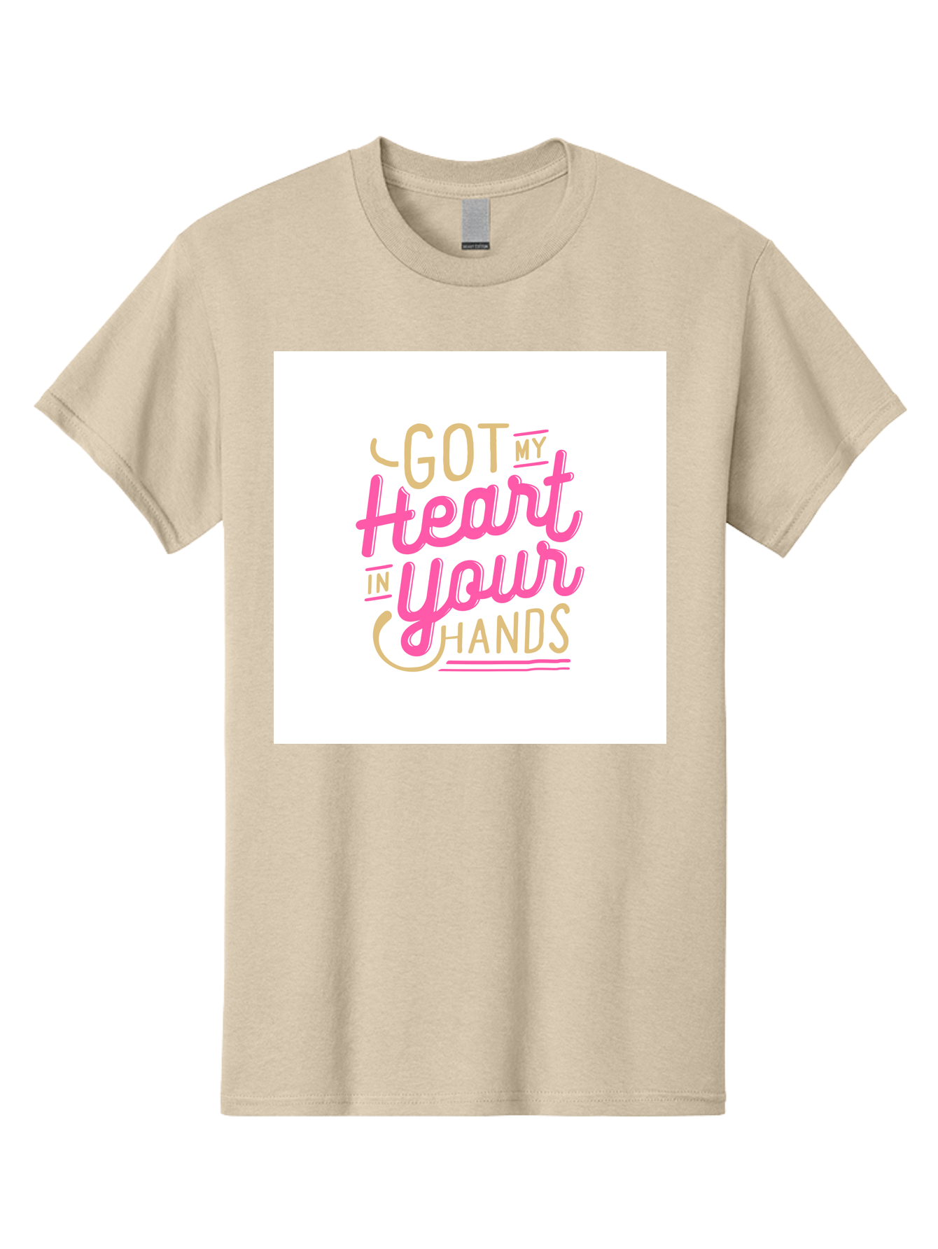 Got-My-Heart-In-Your-Hands Men'S Graphic Tee, 100% Cotton, Comfortable Casual Summer Wear, Machine Washable, Love Quote, Typography Art, Heartwarming Phrase, Gold And Pink Lettering, Inspirational Words, Romantic Gesture, Sweet Sentiment, Aab469 15