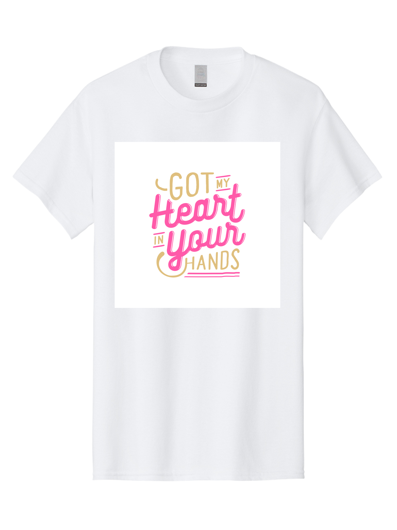 Got-My-Heart-In-Your-Hands Men'S Graphic Tee, 100% Cotton, Comfortable Casual Summer Wear, Machine Washable, Love Quote, Typography Art, Heartwarming Phrase, Gold And Pink Lettering, Inspirational Words, Romantic Gesture, Sweet Sentiment, Aab469 5