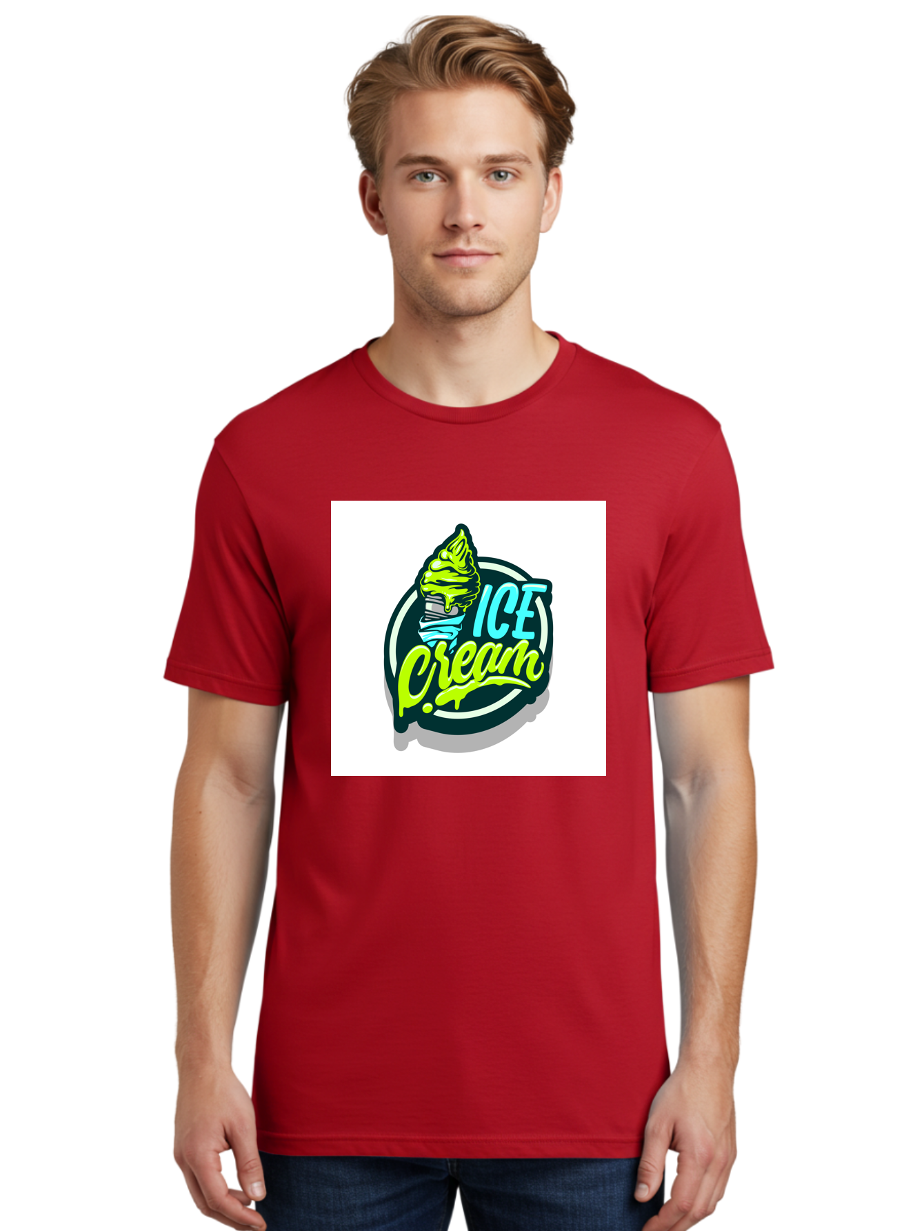 Ice-Cream Men'S Graphic Tee, 100% Cotton, Comfortable Casual Summer Wear, Machine Washable, Ice Cream Cone, Sweet Treats, Dessert Lovers, Frozen Yogurt, Creamy Texture, Colorful Graphics, Playful Design, Sweet Tooth, Indulgent Pleasures, Aab471 24