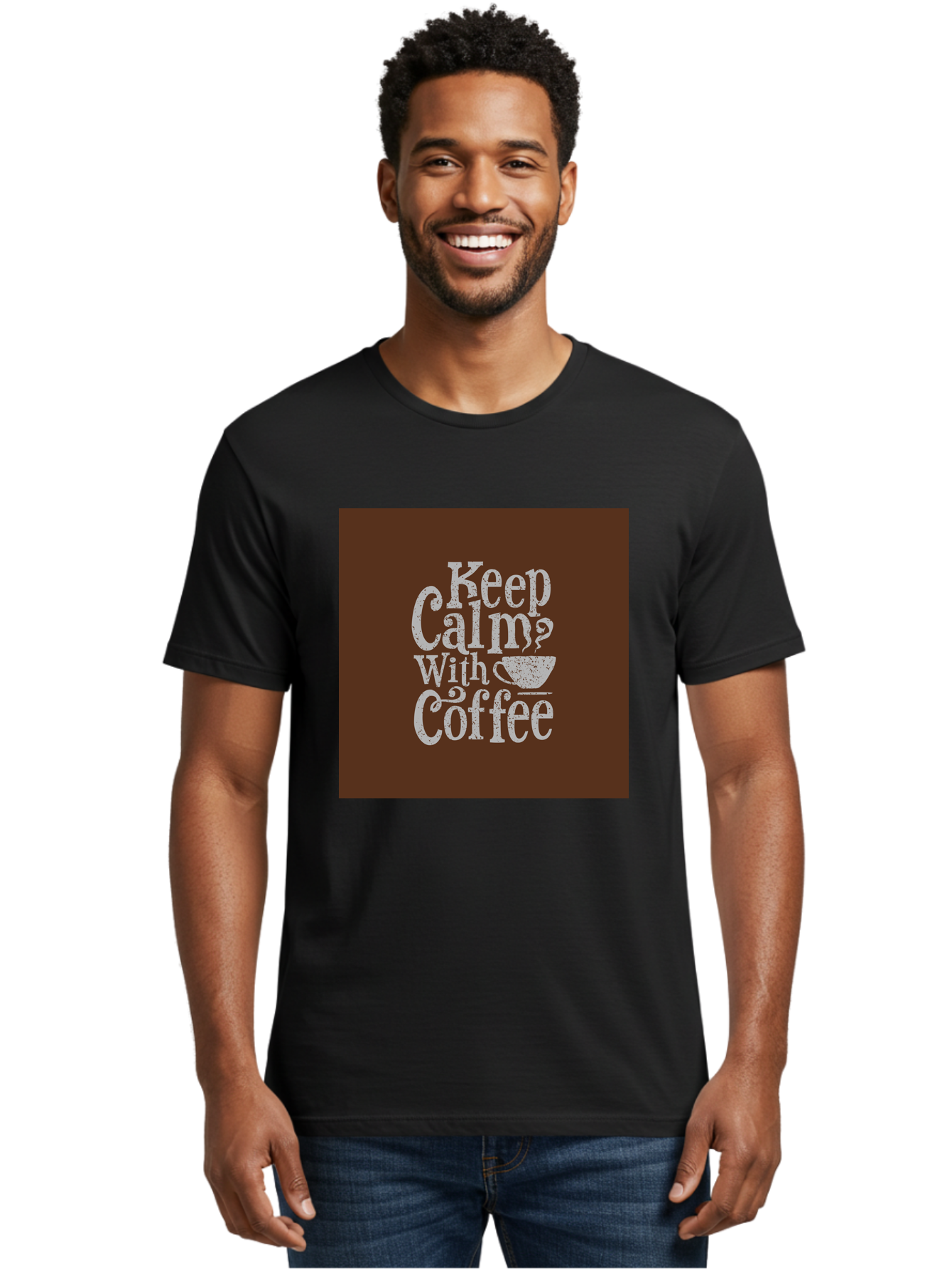 Keep-Calm-With-Coffee Men'S Graphic Tee, 100% Cotton, Comfortable Casual Summer Wear, Machine Washable, Coffee Quote, Coffee Inspiration, Calm Vibes, Coffee Lover, Morning Motivation, Coffee Break, Coffee Culture Aab472 2