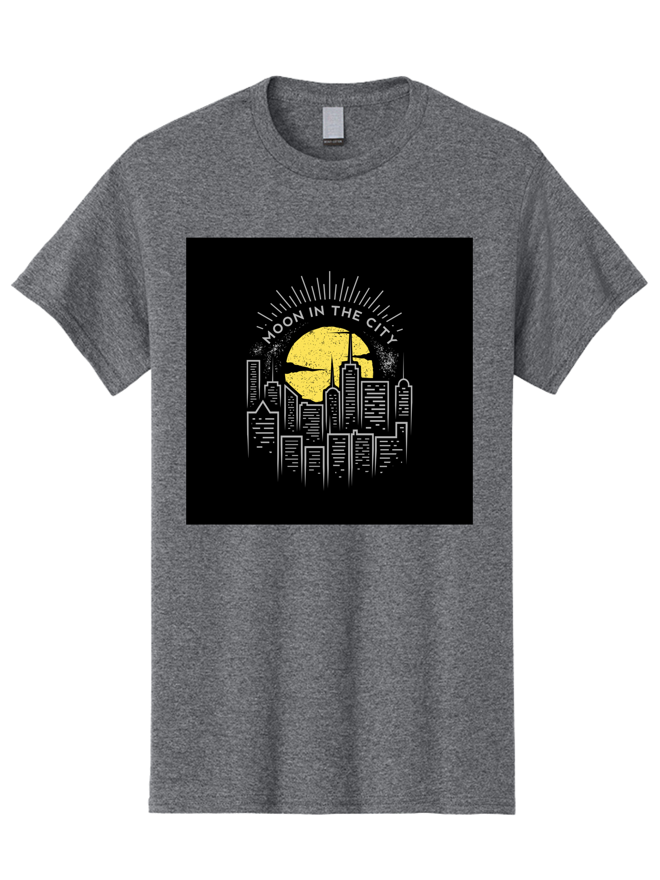 Moon-In-The-City Men'S Graphic Tee, 100% Cotton, Comfortable Casual Summer Wear, Machine Washable, City Skyline, Urban Landscape, Full Moon, Night Scene, Modern Architecture, Skyscrapers, Moonlit, City Life, Urban Ambiance, Nighttime Cityscape Aab474 9