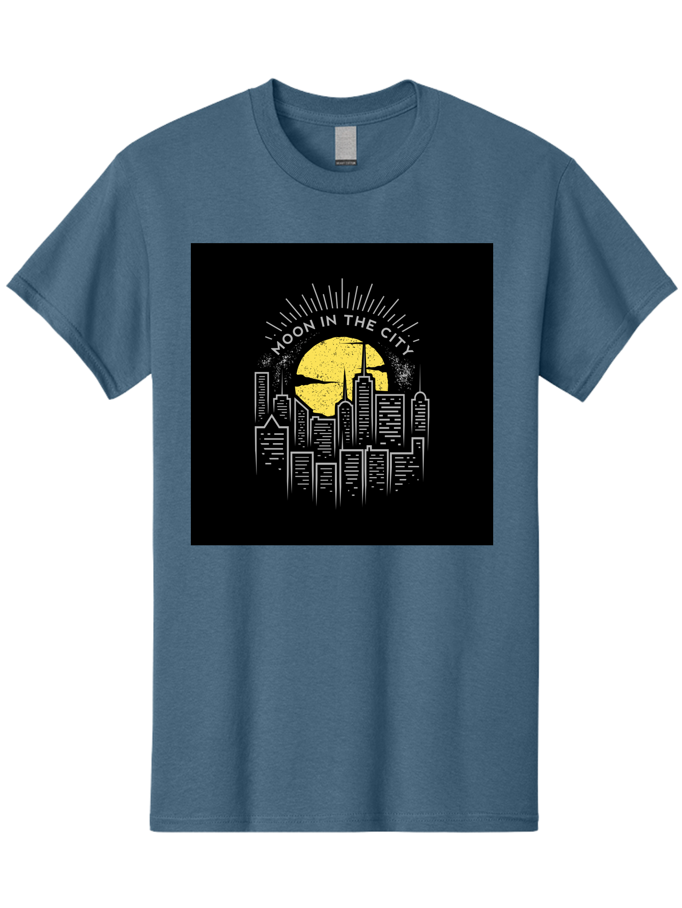 Moon-In-The-City Men'S Graphic Tee, 100% Cotton, Comfortable Casual Summer Wear, Machine Washable, City Skyline, Urban Landscape, Full Moon, Night Scene, Modern Architecture, Skyscrapers, Moonlit, City Life, Urban Ambiance, Nighttime Cityscape Aab474 11
