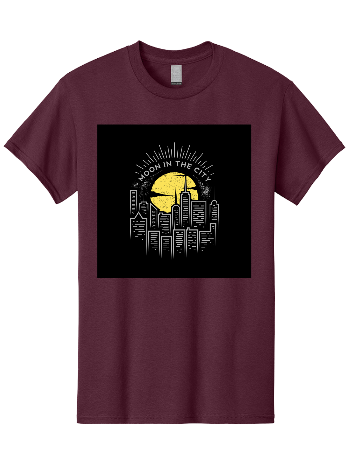 Moon-In-The-City Men'S Graphic Tee, 100% Cotton, Comfortable Casual Summer Wear, Machine Washable, City Skyline, Urban Landscape, Full Moon, Night Scene, Modern Architecture, Skyscrapers, Moonlit, City Life, Urban Ambiance, Nighttime Cityscape Aab474 13