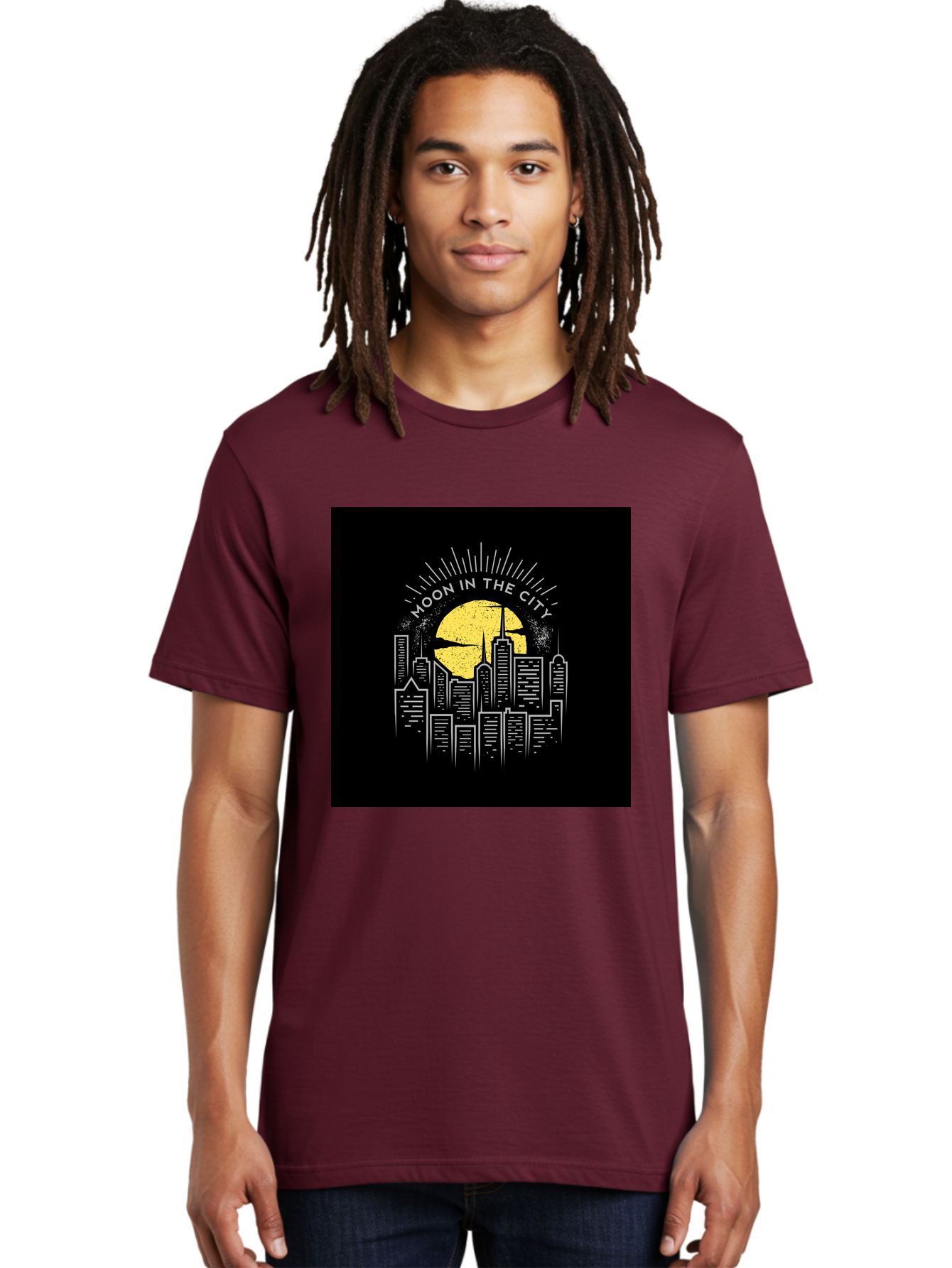 Moon-In-The-City Men'S Graphic Tee, 100% Cotton, Comfortable Casual Summer Wear, Machine Washable, City Skyline, Urban Landscape, Full Moon, Night Scene, Modern Architecture, Skyscrapers, Moonlit, City Life, Urban Ambiance, Nighttime Cityscape Aab474 14