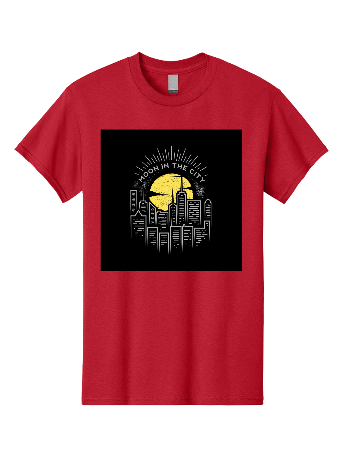 Moon-In-The-City Men'S Graphic Tee, 100% Cotton, Comfortable Casual Summer Wear, Machine Washable, City Skyline, Urban Landscape, Full Moon, Night Scene, Modern Architecture, Skyscrapers, Moonlit, City Life, Urban Ambiance, Nighttime Cityscape Aab474 23