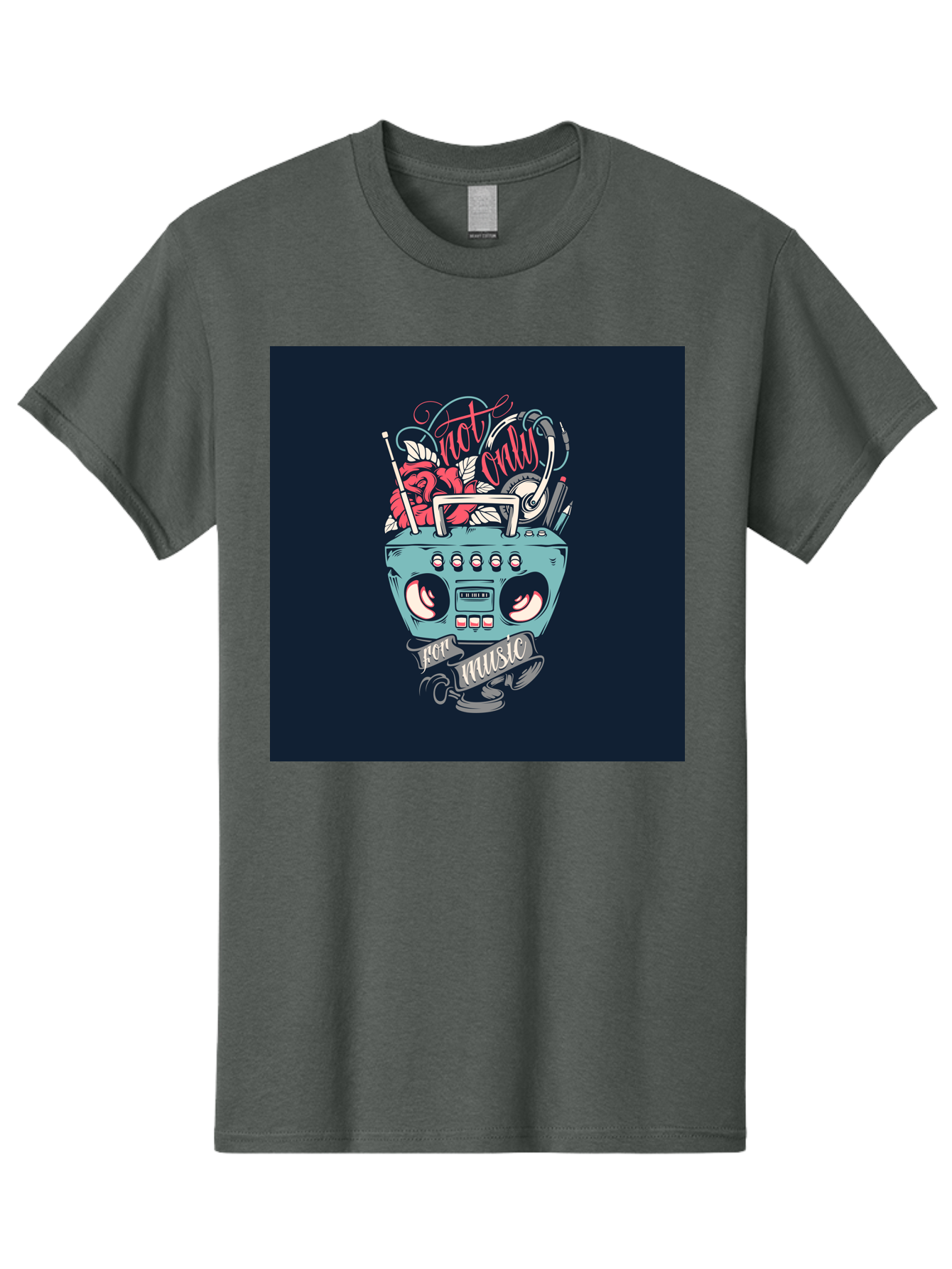 Not-Only-For-Music-Boombox Men'S Graphic Tee, 100% Cotton, Comfortable Casual Summer Wear, Machine Washable, Boombox Illustration, Cartoon Style, Vintage Electronics, Music Lovers, Retro Design, Cassette Tape, Headphones, Roses, Nostalgia, Aab475 17