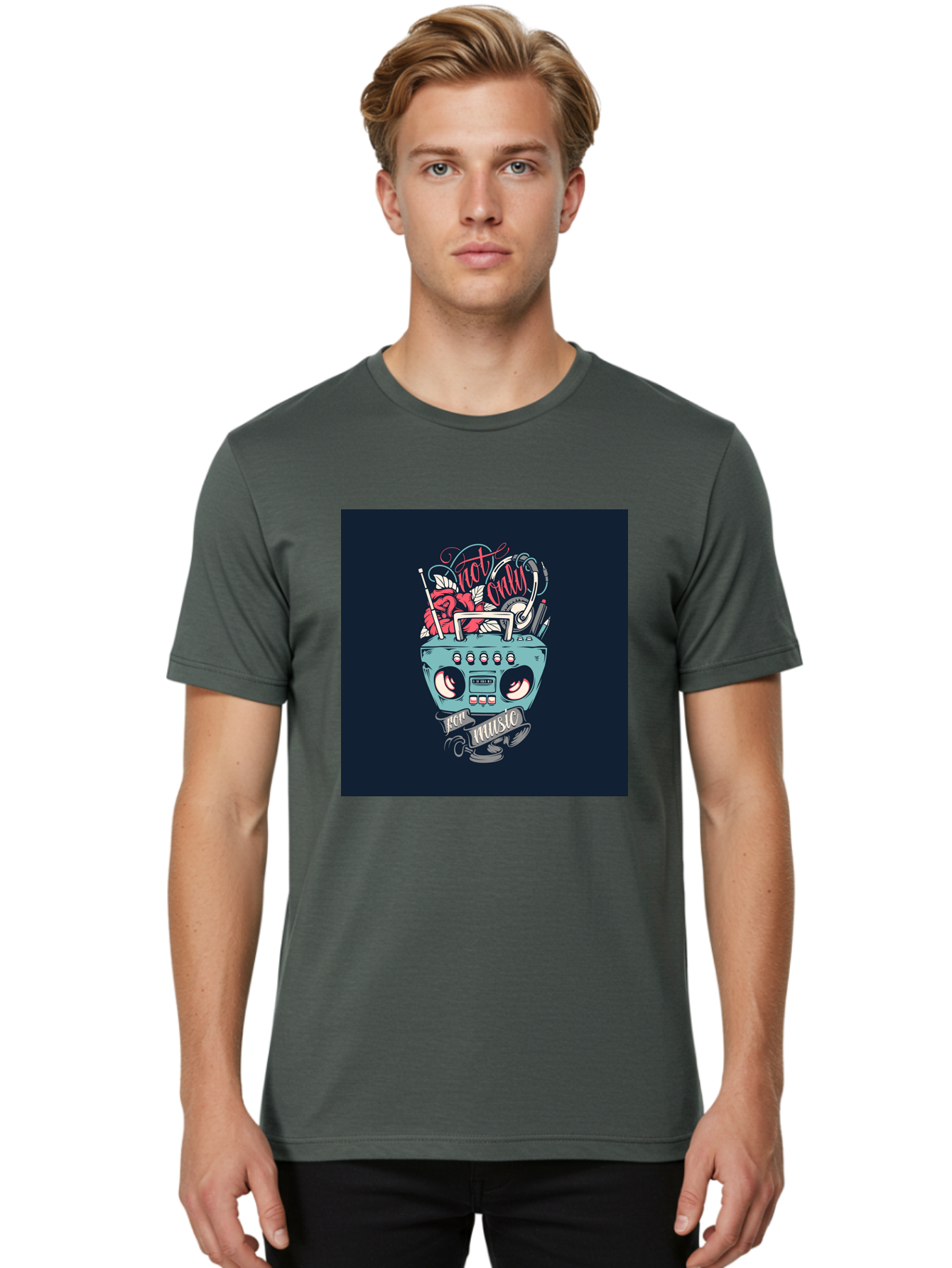 Not-Only-For-Music-Boombox Men'S Graphic Tee, 100% Cotton, Comfortable Casual Summer Wear, Machine Washable, Boombox Illustration, Cartoon Style, Vintage Electronics, Music Lovers, Retro Design, Cassette Tape, Headphones, Roses, Nostalgia, Aab475 18