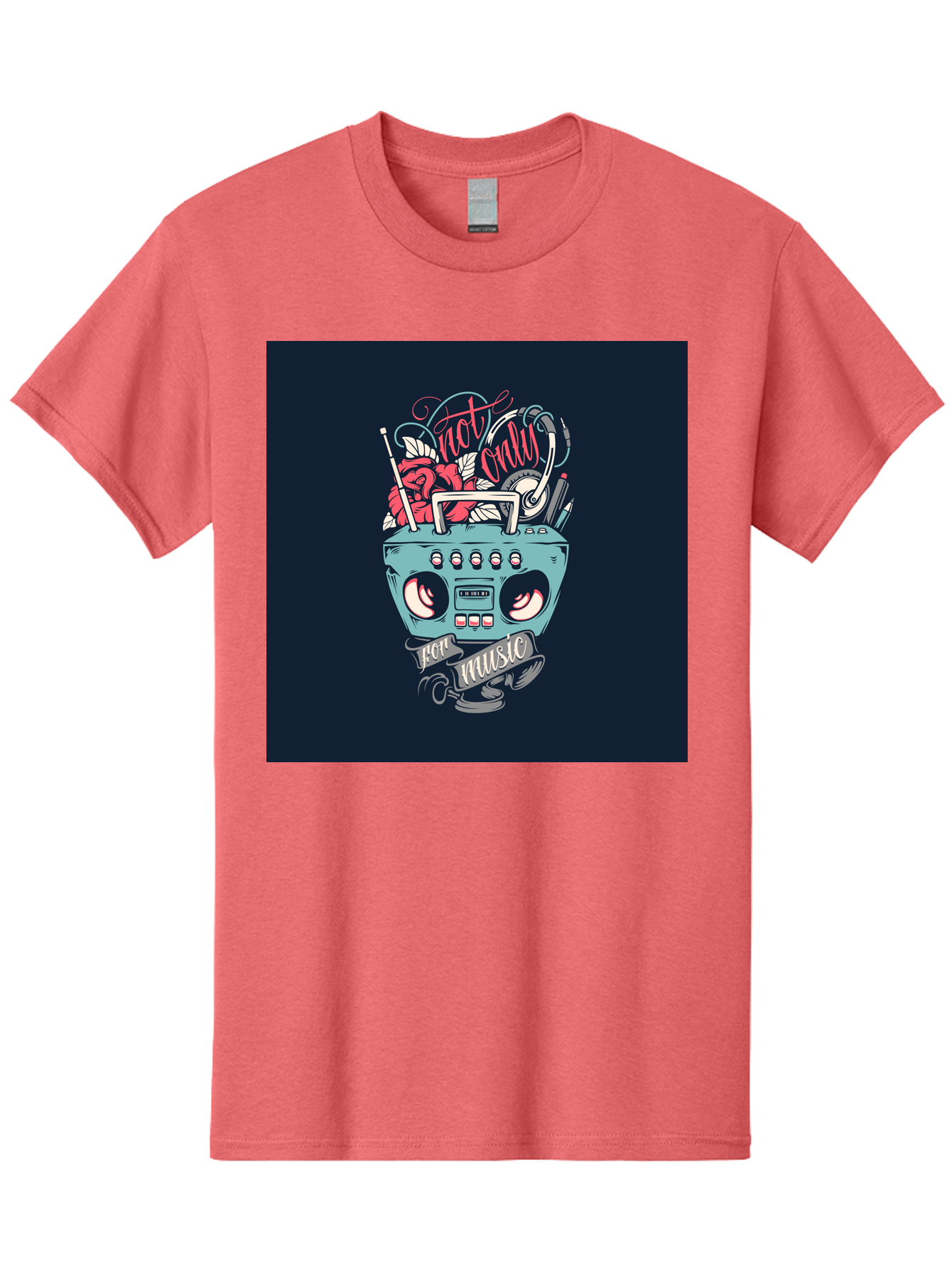 Not-Only-For-Music-Boombox Men'S Graphic Tee, 100% Cotton, Comfortable Casual Summer Wear, Machine Washable, Boombox Illustration, Cartoon Style, Vintage Electronics, Music Lovers, Retro Design, Cassette Tape, Headphones, Roses, Nostalgia, Aab475 13