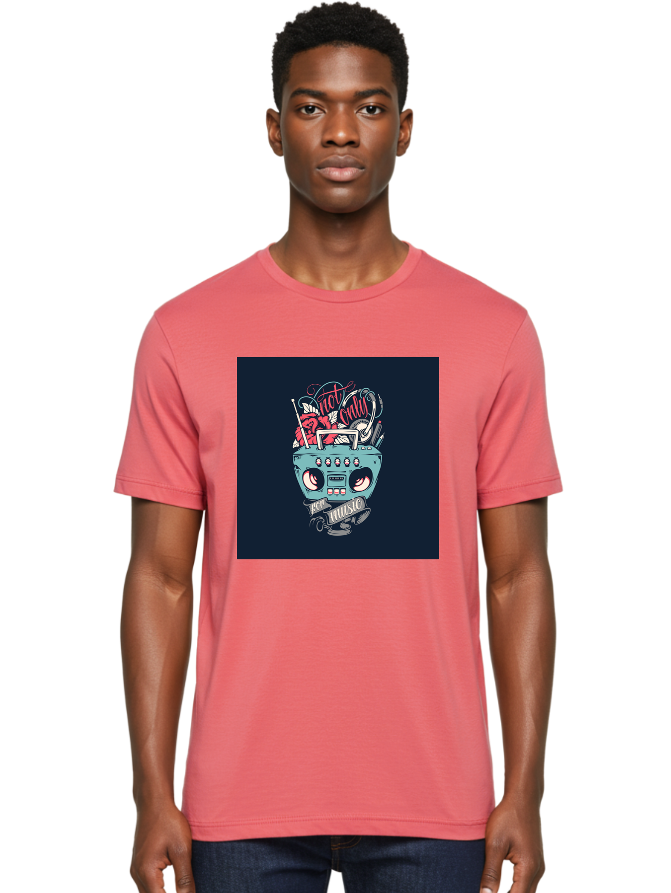 Not-Only-For-Music-Boombox Men'S Graphic Tee, 100% Cotton, Comfortable Casual Summer Wear, Machine Washable, Boombox Illustration, Cartoon Style, Vintage Electronics, Music Lovers, Retro Design, Cassette Tape, Headphones, Roses, Nostalgia, Aab475 14