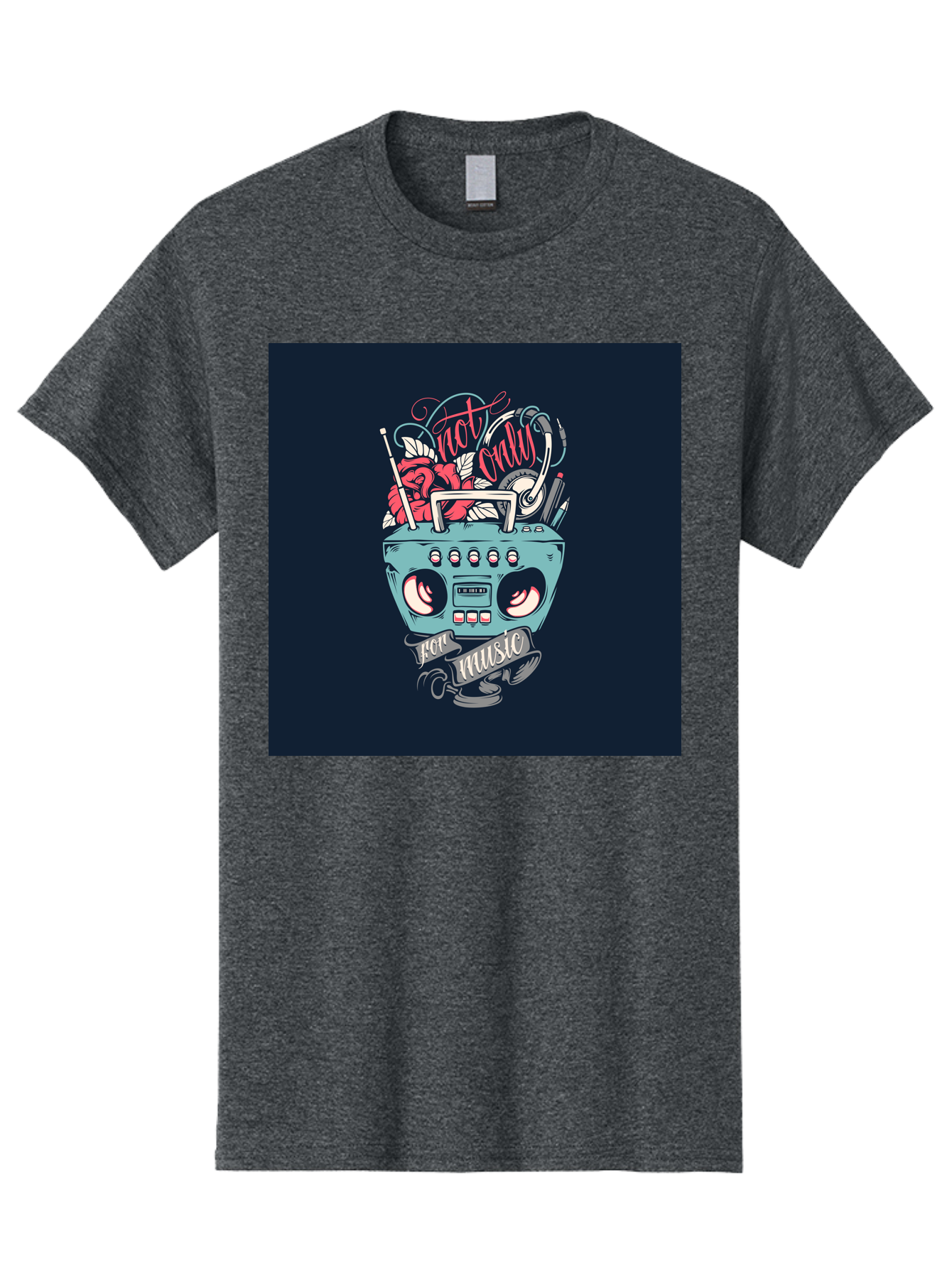 Not-Only-For-Music-Boombox Men'S Graphic Tee, 100% Cotton, Comfortable Casual Summer Wear, Machine Washable, Boombox Illustration, Cartoon Style, Vintage Electronics, Music Lovers, Retro Design, Cassette Tape, Headphones, Roses, Nostalgia, Aab475 3