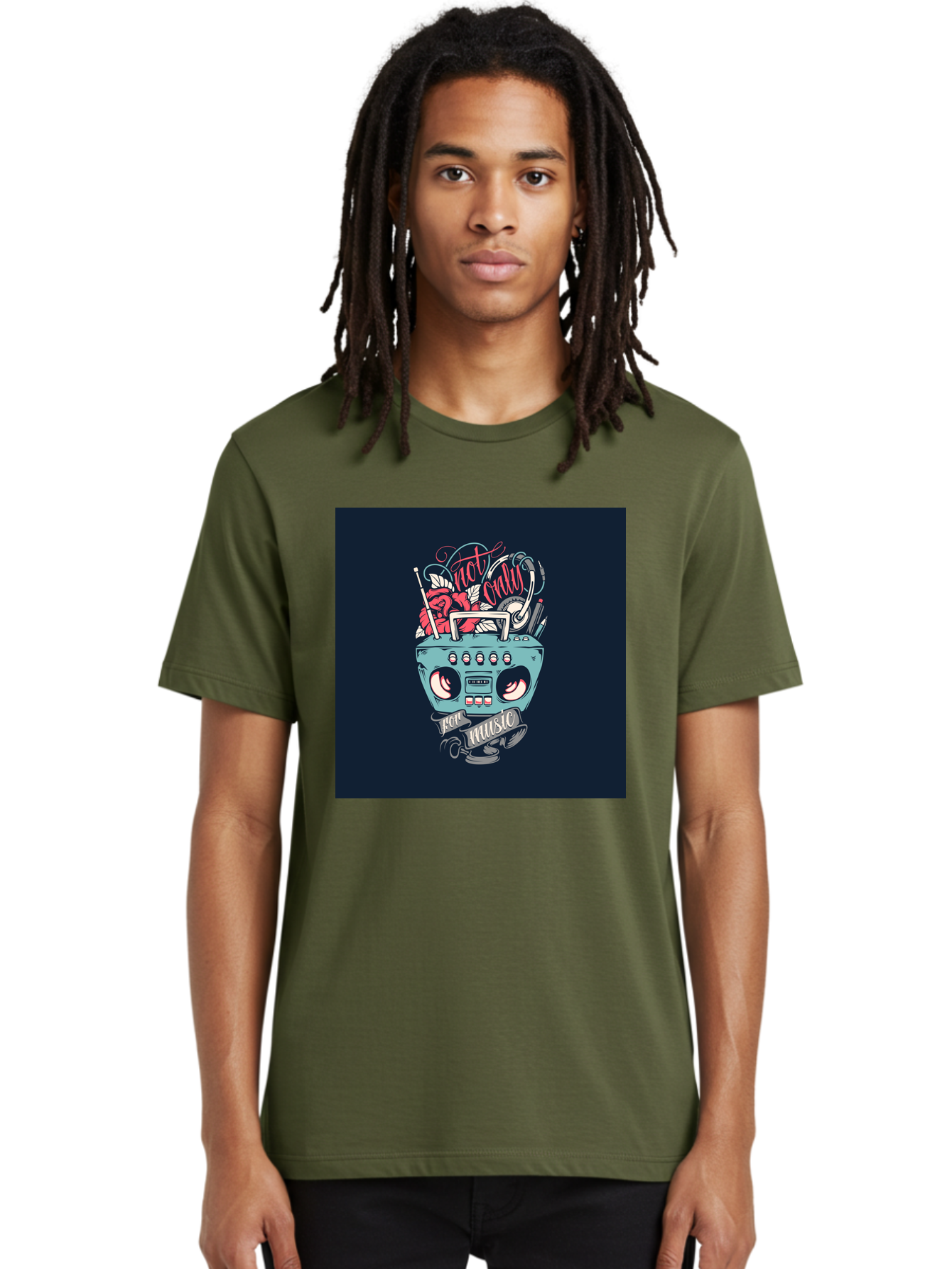 Not-Only-For-Music-Boombox Men'S Graphic Tee, 100% Cotton, Comfortable Casual Summer Wear, Machine Washable, Boombox Illustration, Cartoon Style, Vintage Electronics, Music Lovers, Retro Design, Cassette Tape, Headphones, Roses, Nostalgia, Aab475 6